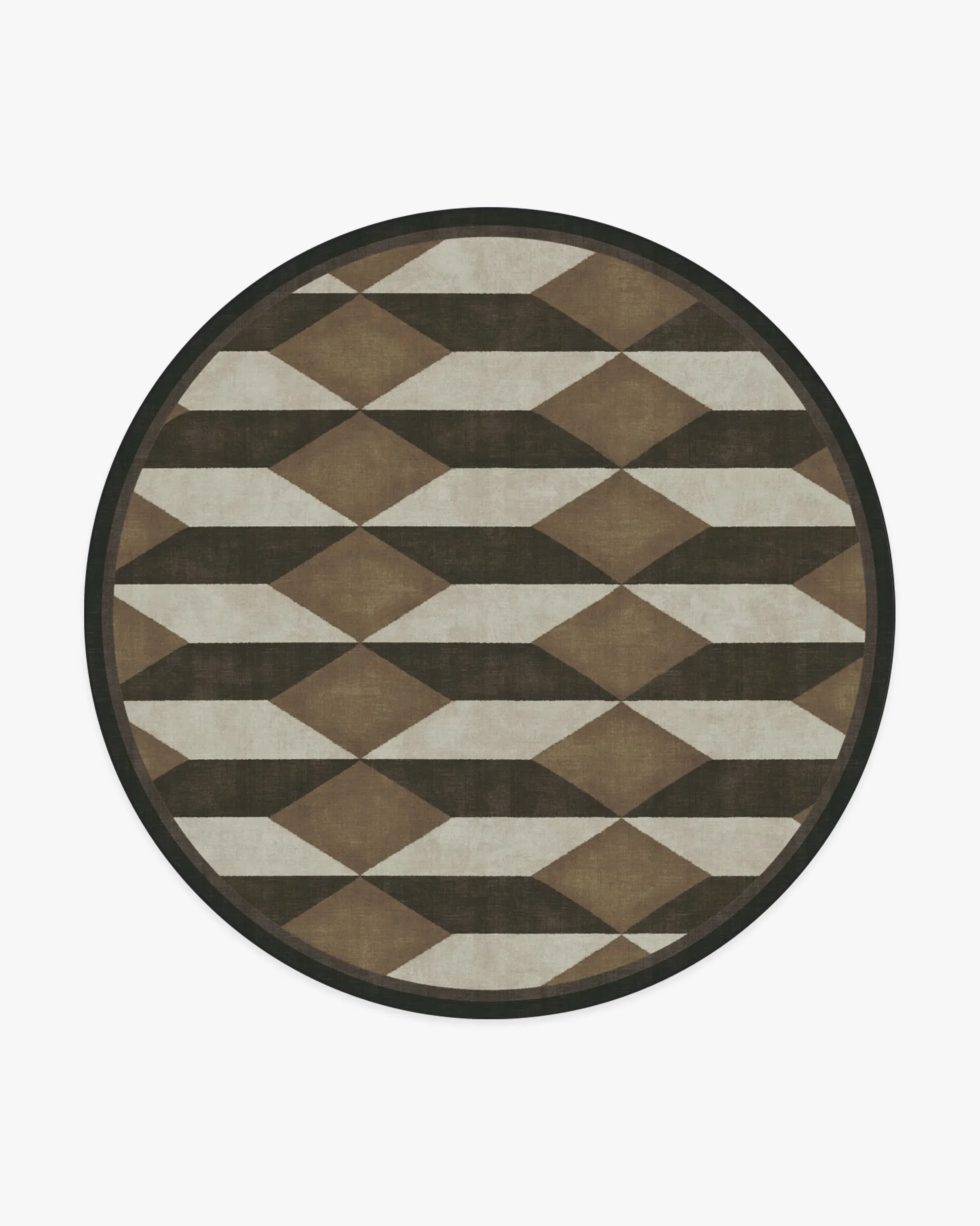 Round Machine Washable Area Rug - Black & Camel