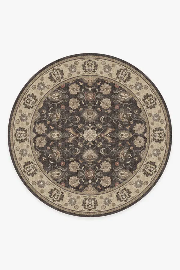 Round Machine Washable Area Rug - Black, Chenille