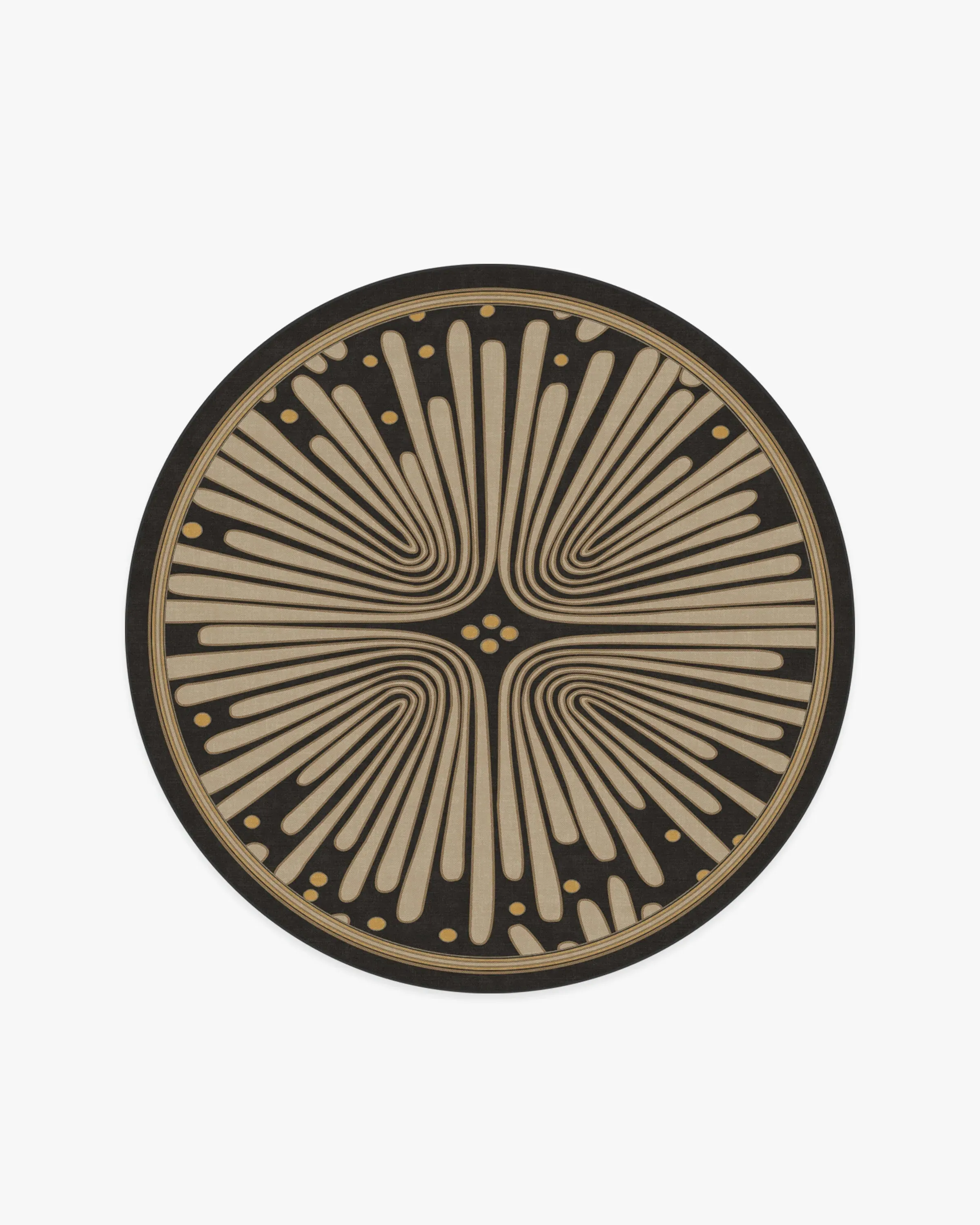 Round Machine Washable Area Rug - Black & Gold
