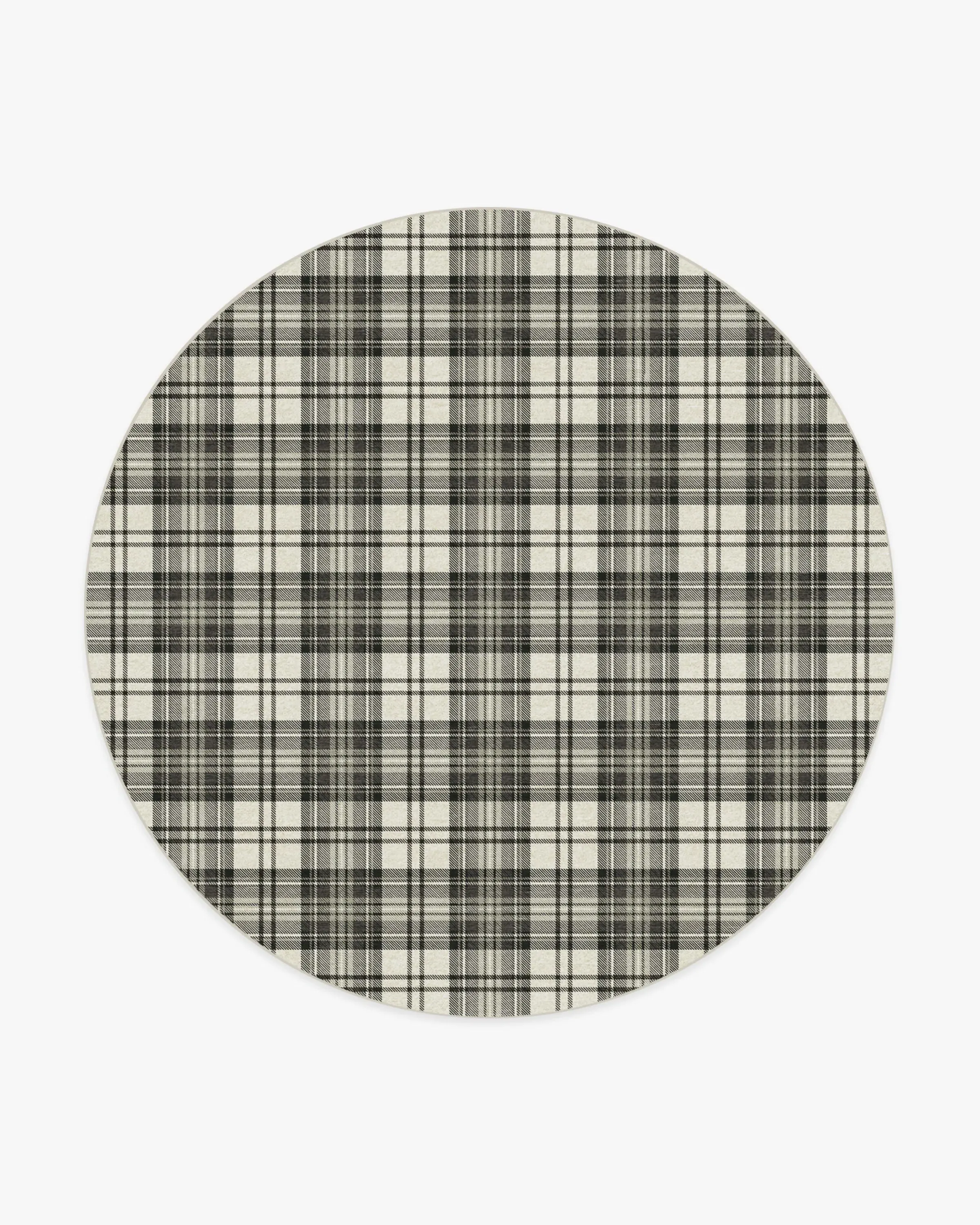 Round Machine Washable Area Rug - Black & Ivory