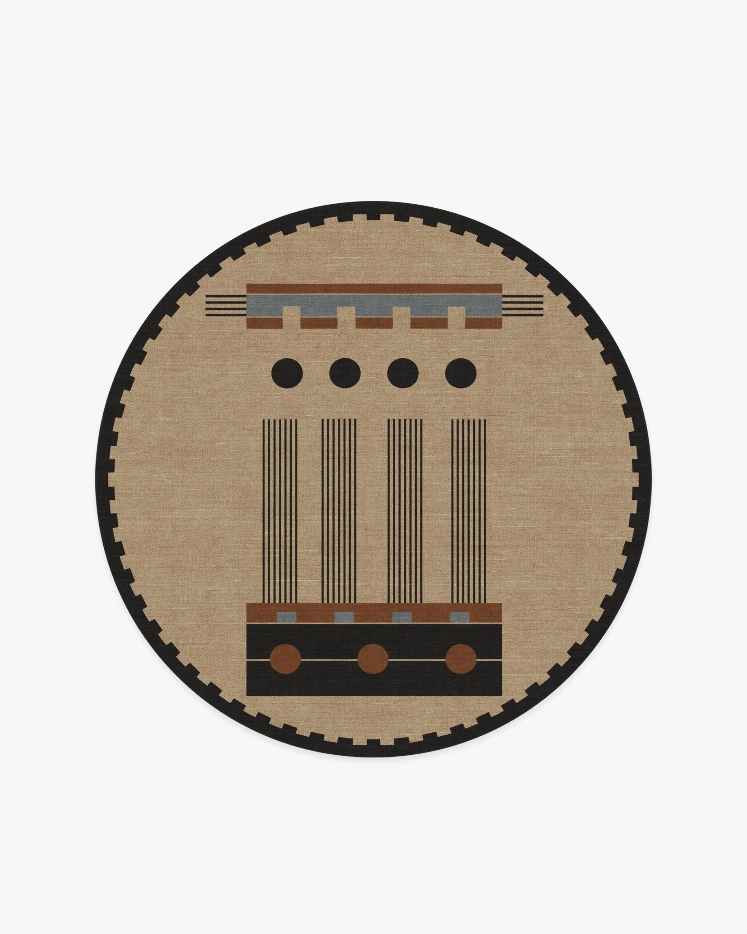 Round Machine Washable Area Rug - Black & Tan