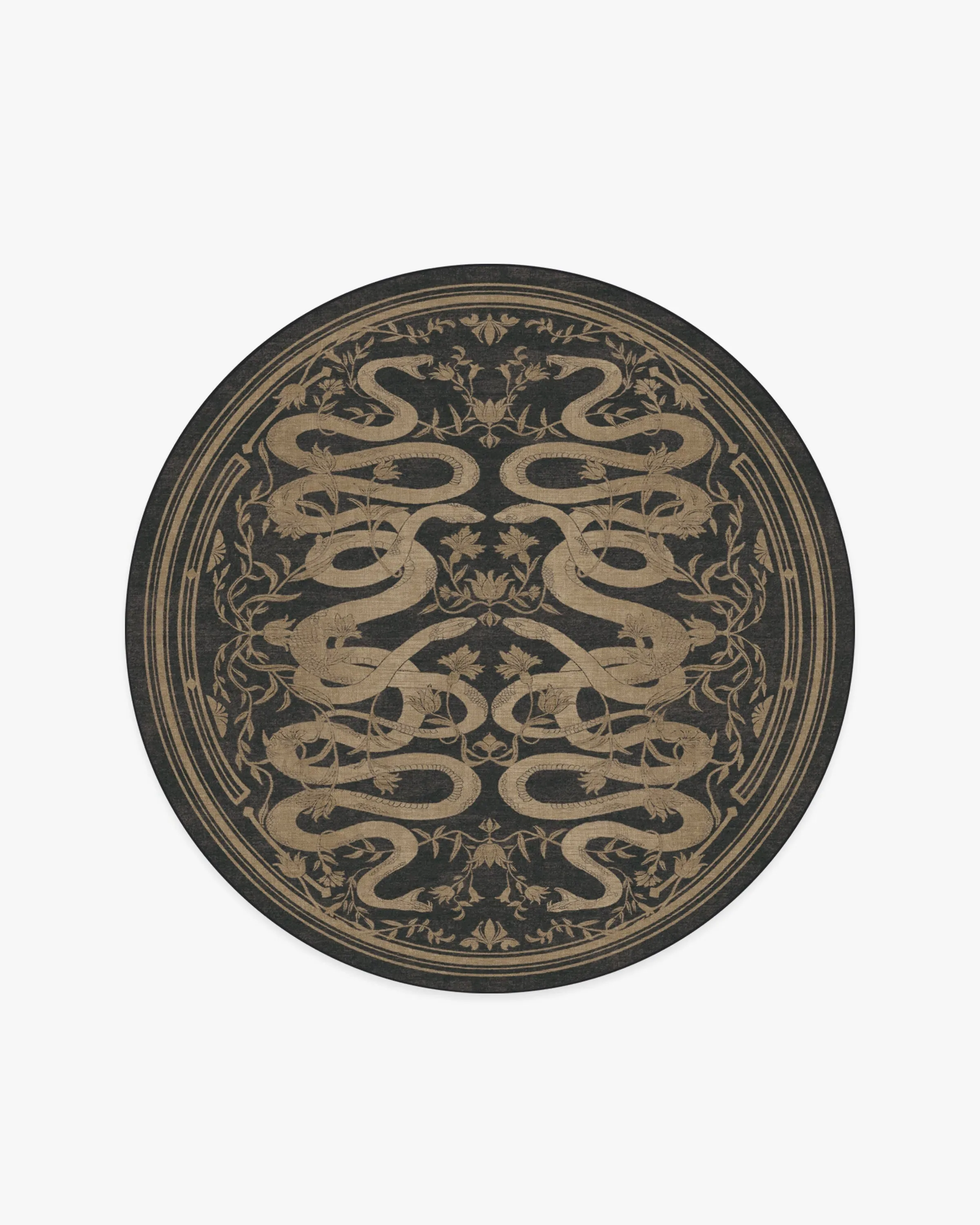 Round Machine Washable Area Rug - Black