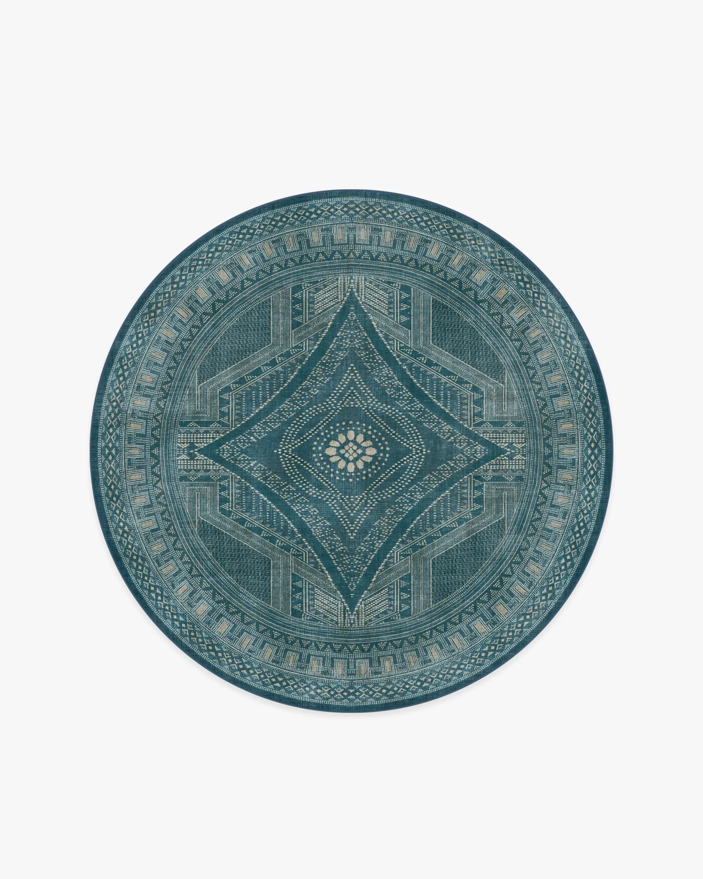 Round Machine Washable Area Rug - Blue