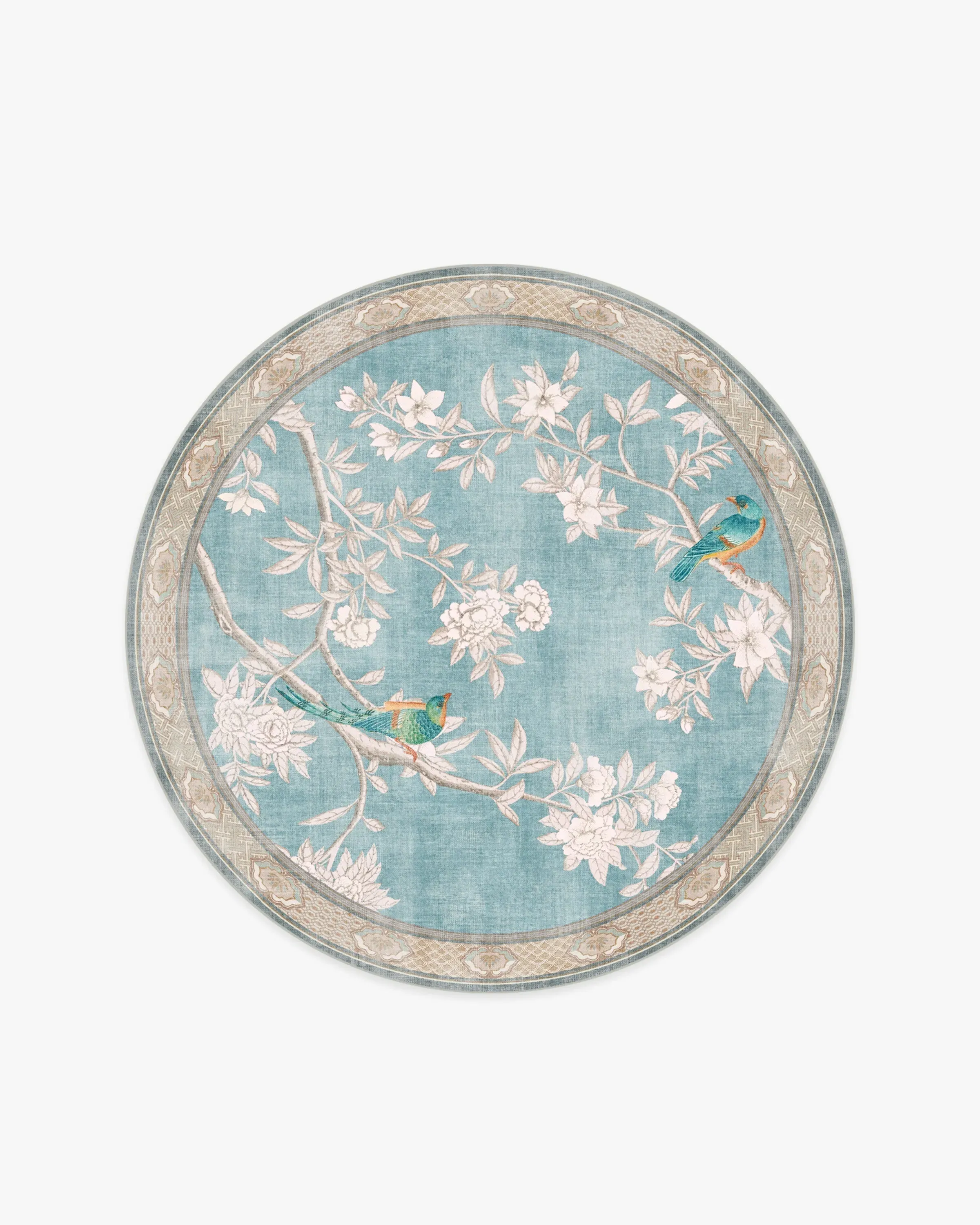 Round Machine Washable Area Rug - Blue