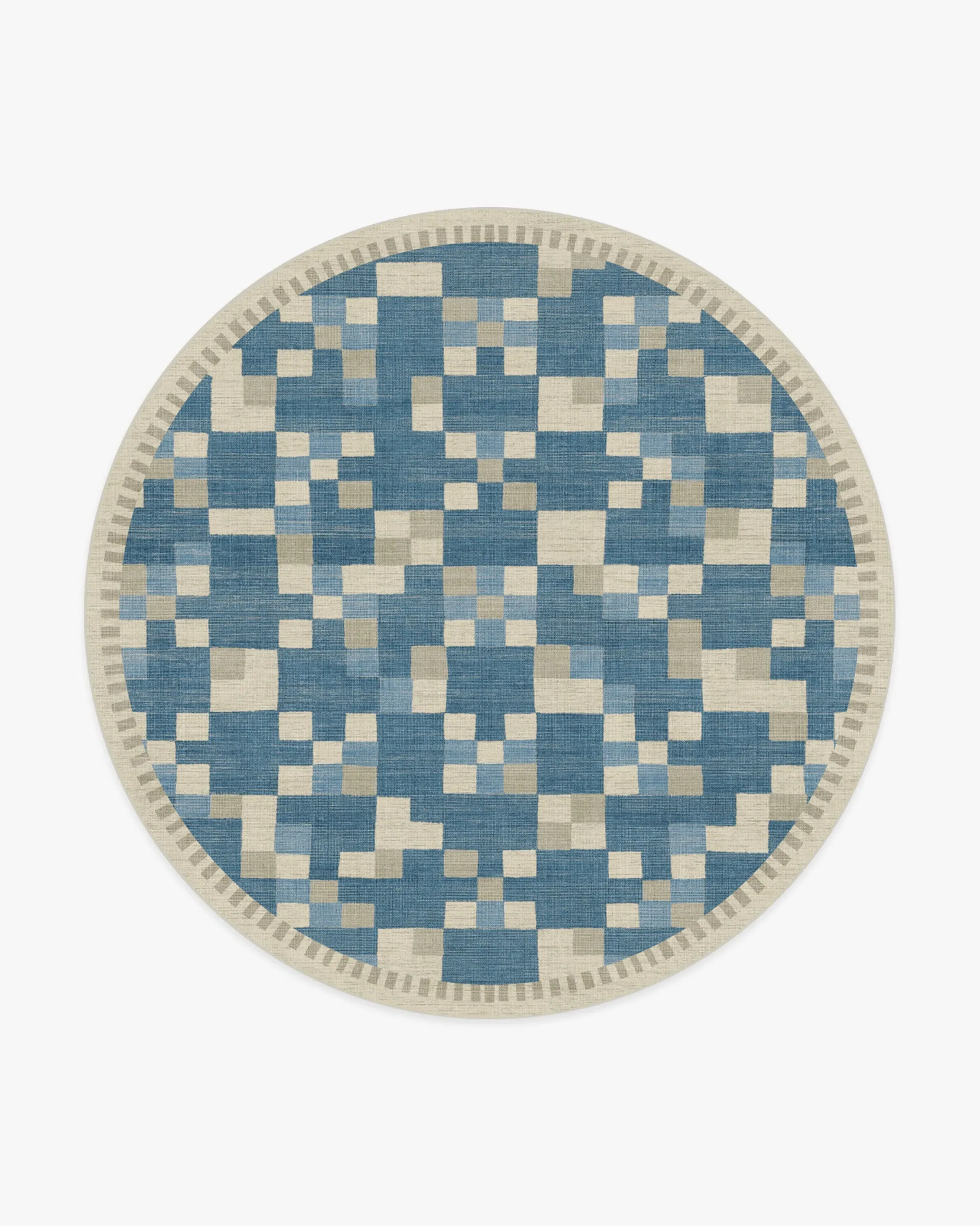 Round Machine Washable Area Rug - Blue