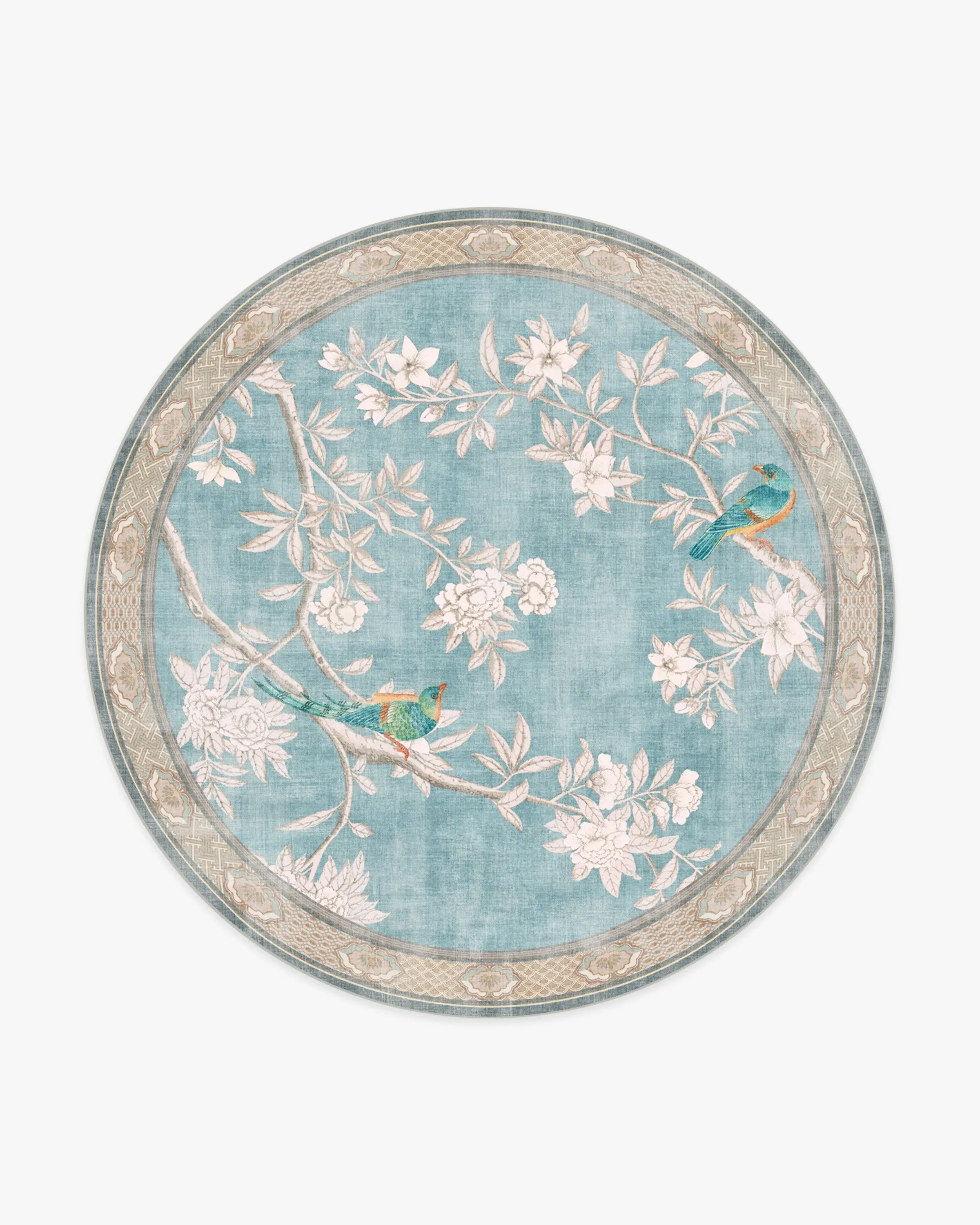 Round Machine Washable Area Rug - Blue