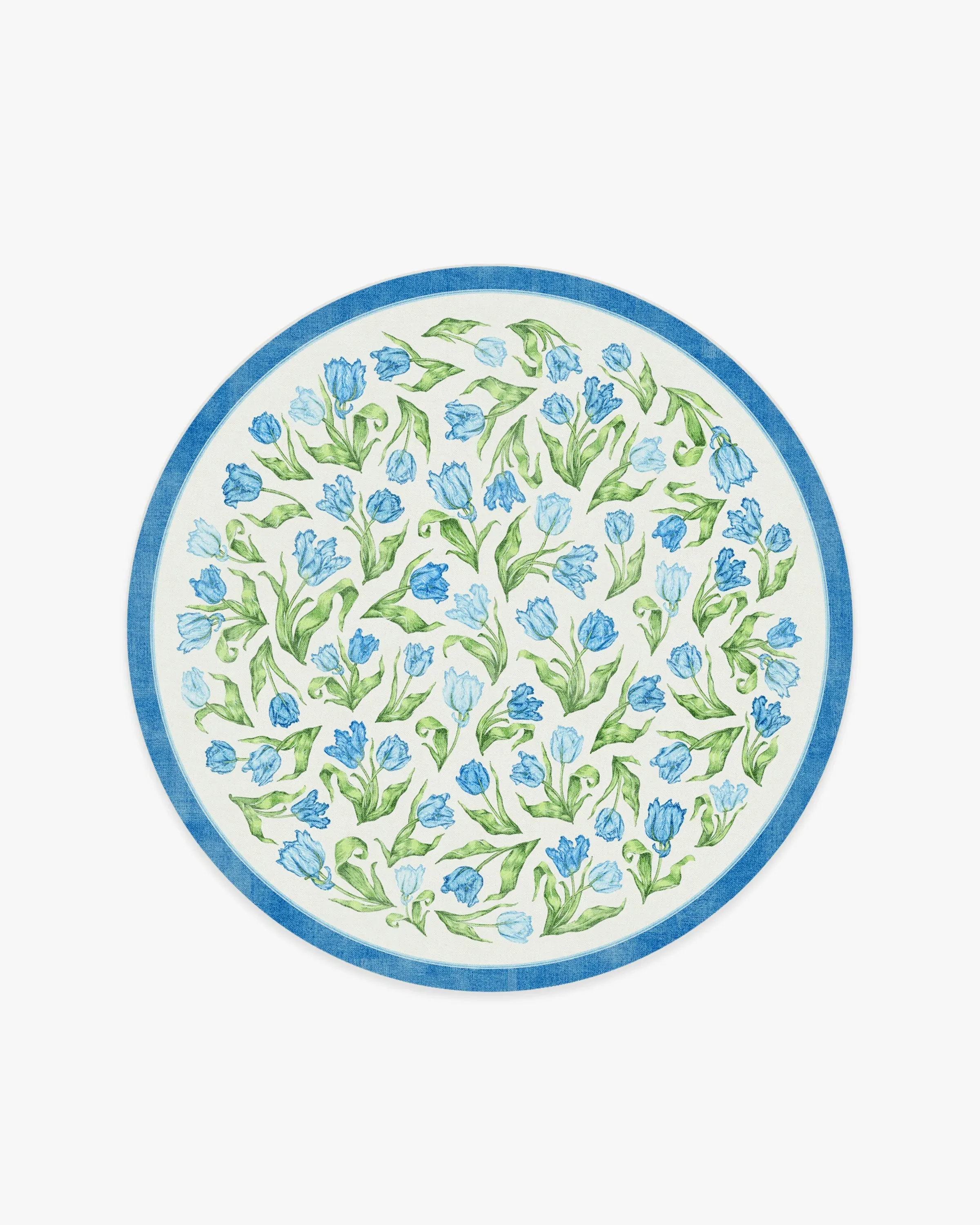 Round Machine Washable Area Rug - Blue, Flatwoven