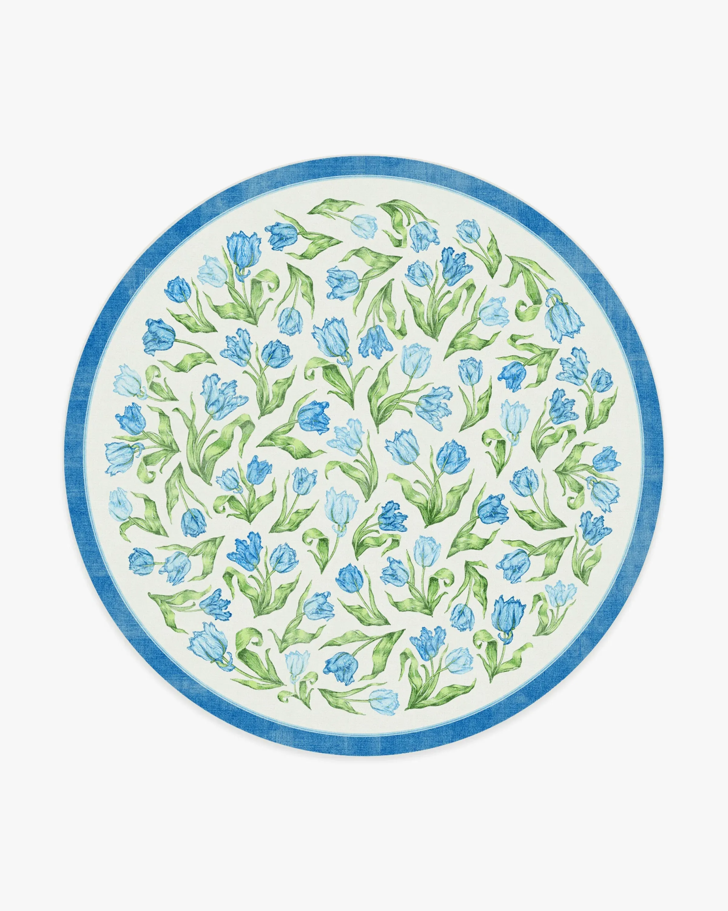 Round Machine Washable Area Rug - Blue, Flatwoven