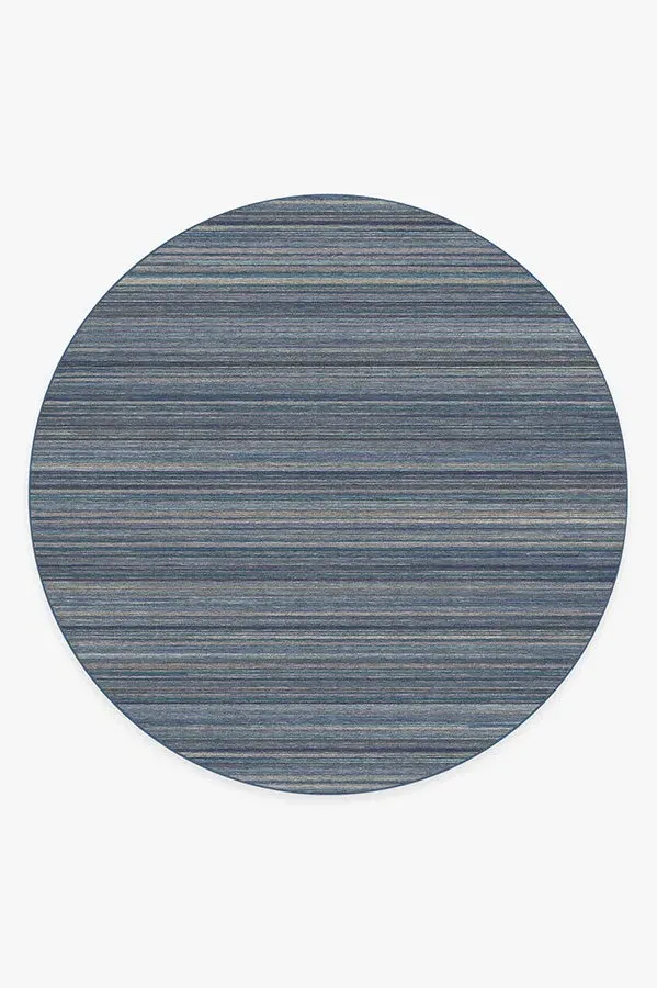 Round Machine Washable Area Rug - Blue, Multi Stripe