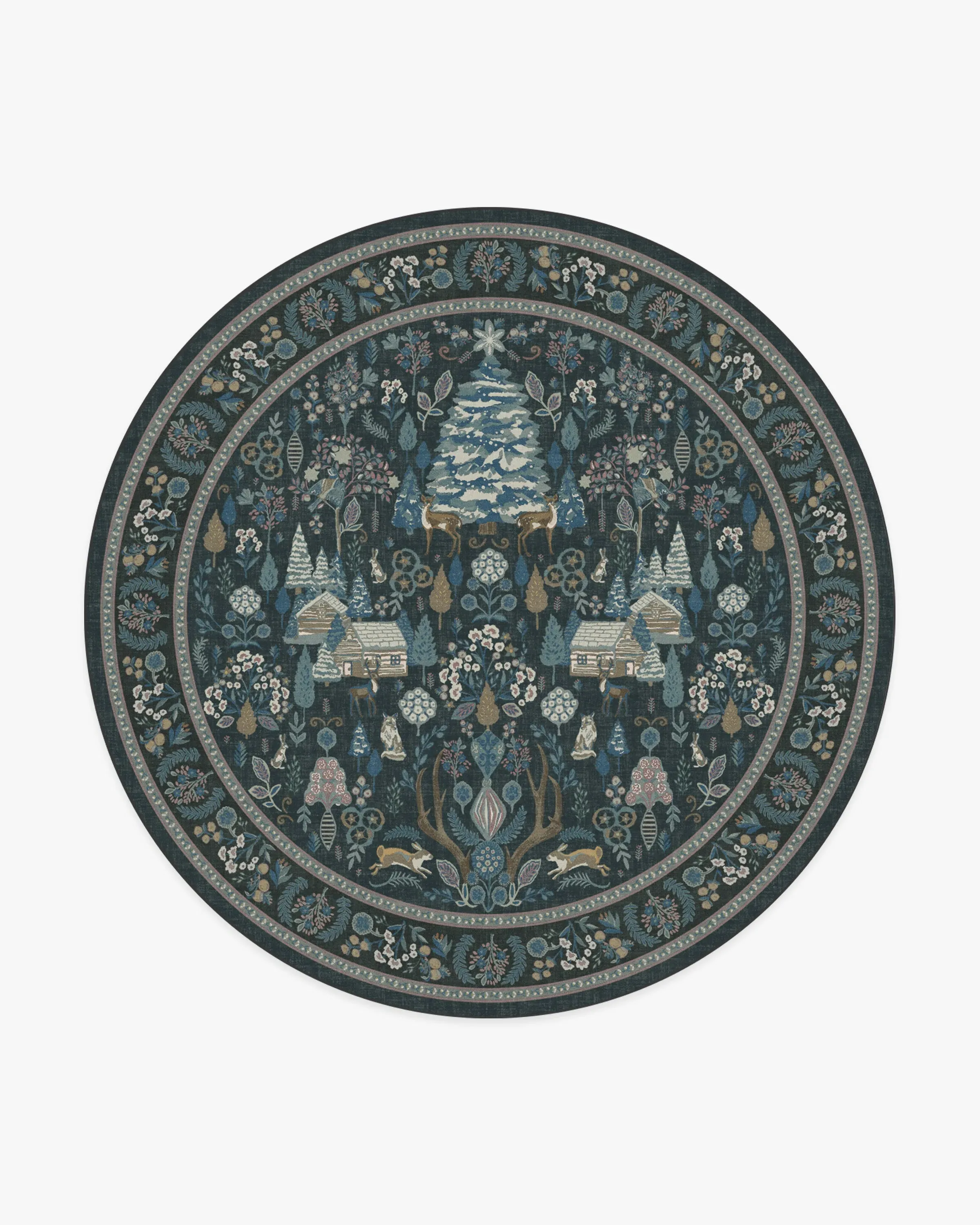 Round Machine Washable Area Rug - Blue, Multicolor
