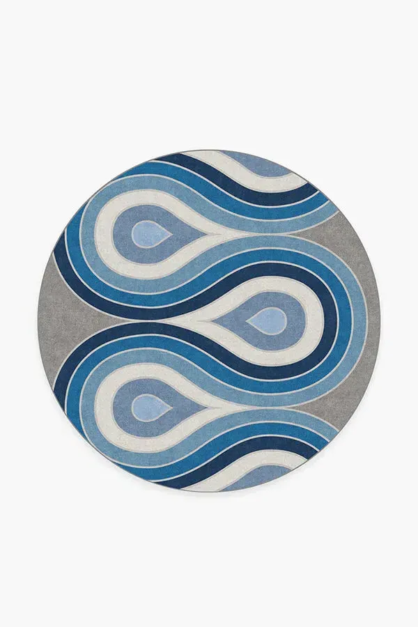 Round Machine Washable Area Rug - Blue Steel