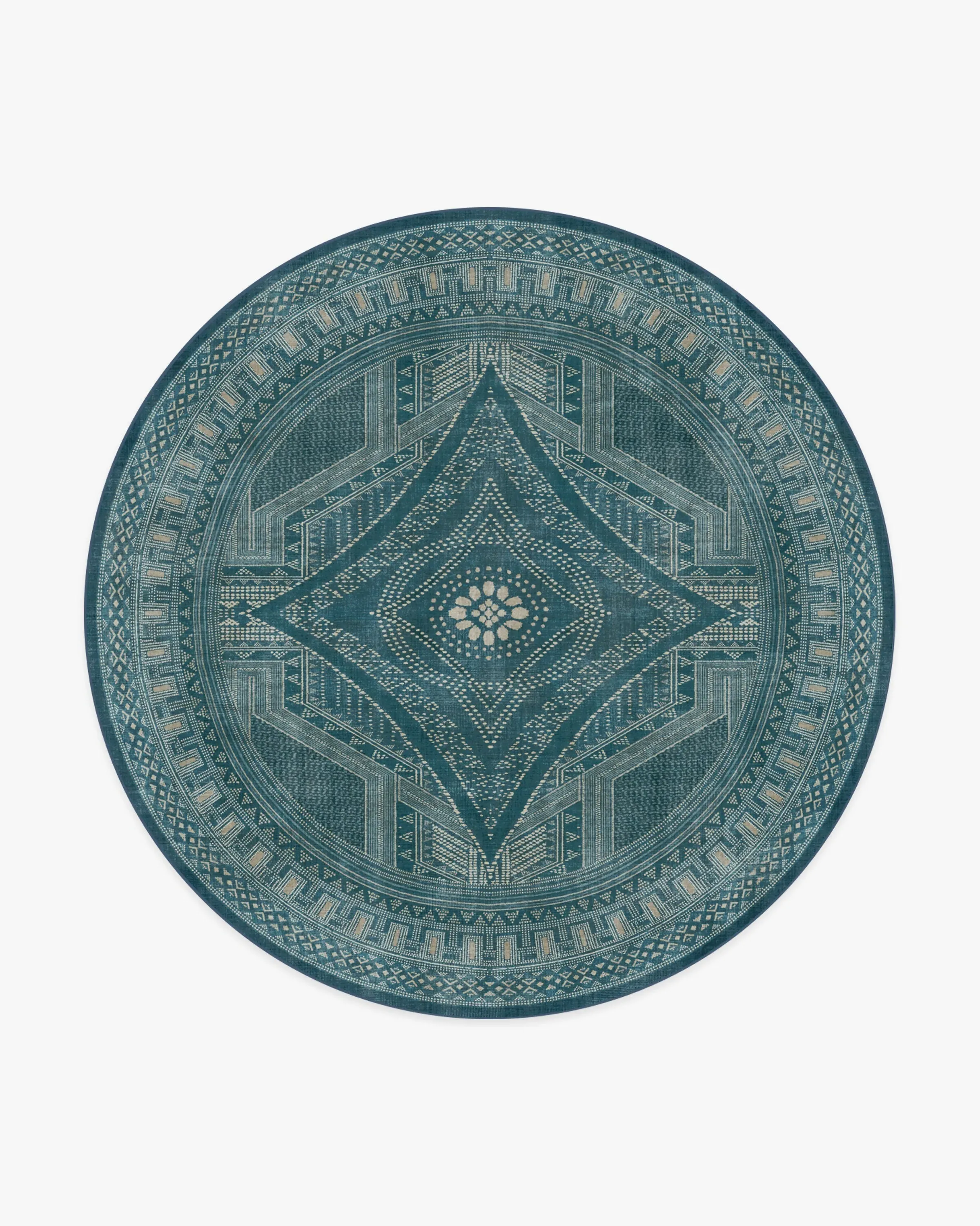 Round Machine Washable Area Rug - Blue