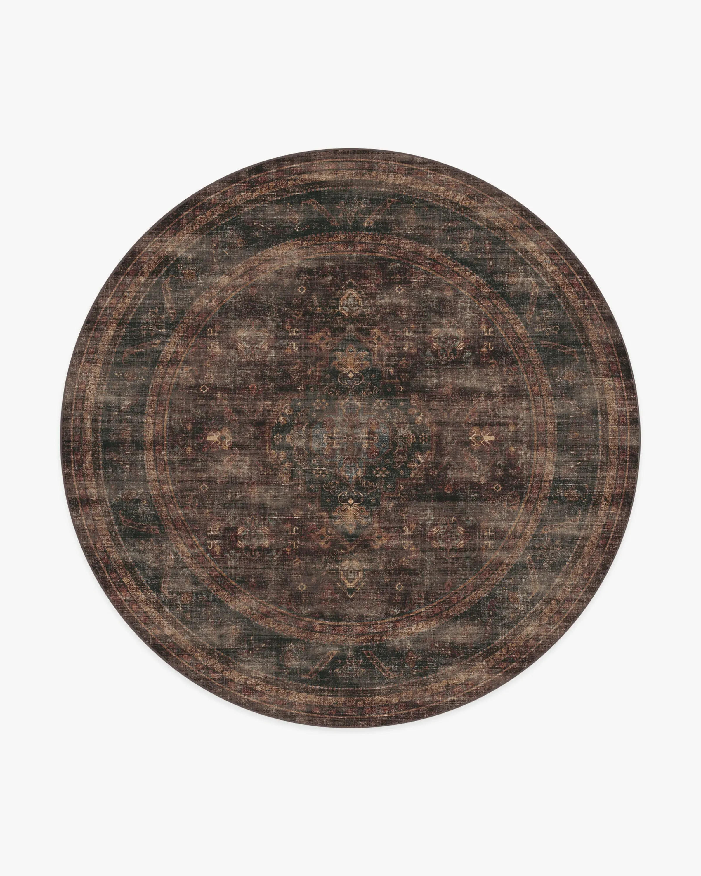 Round Machine Washable Area Rug - Bordeaux Red