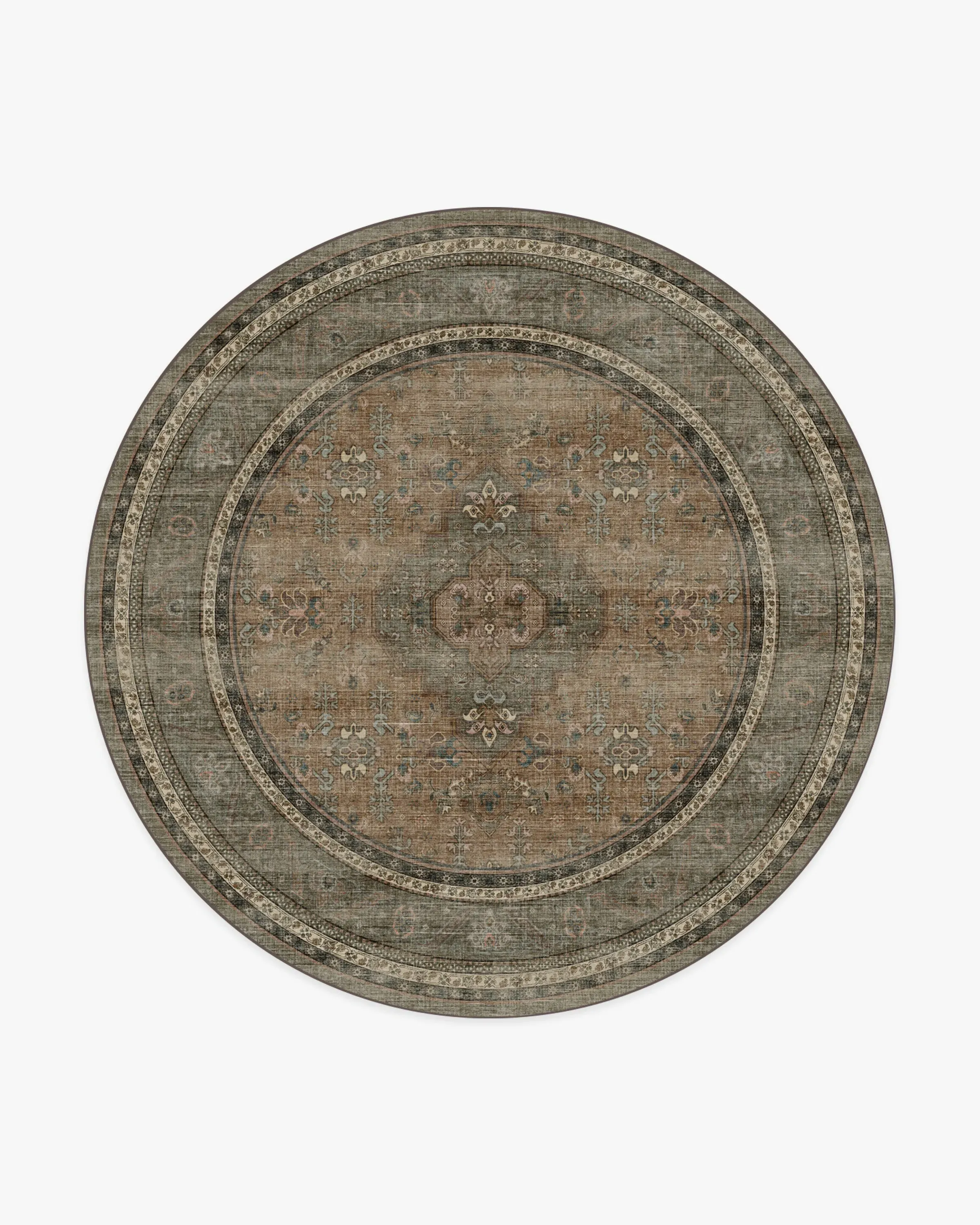 Round Machine Washable Area Rug - Brown