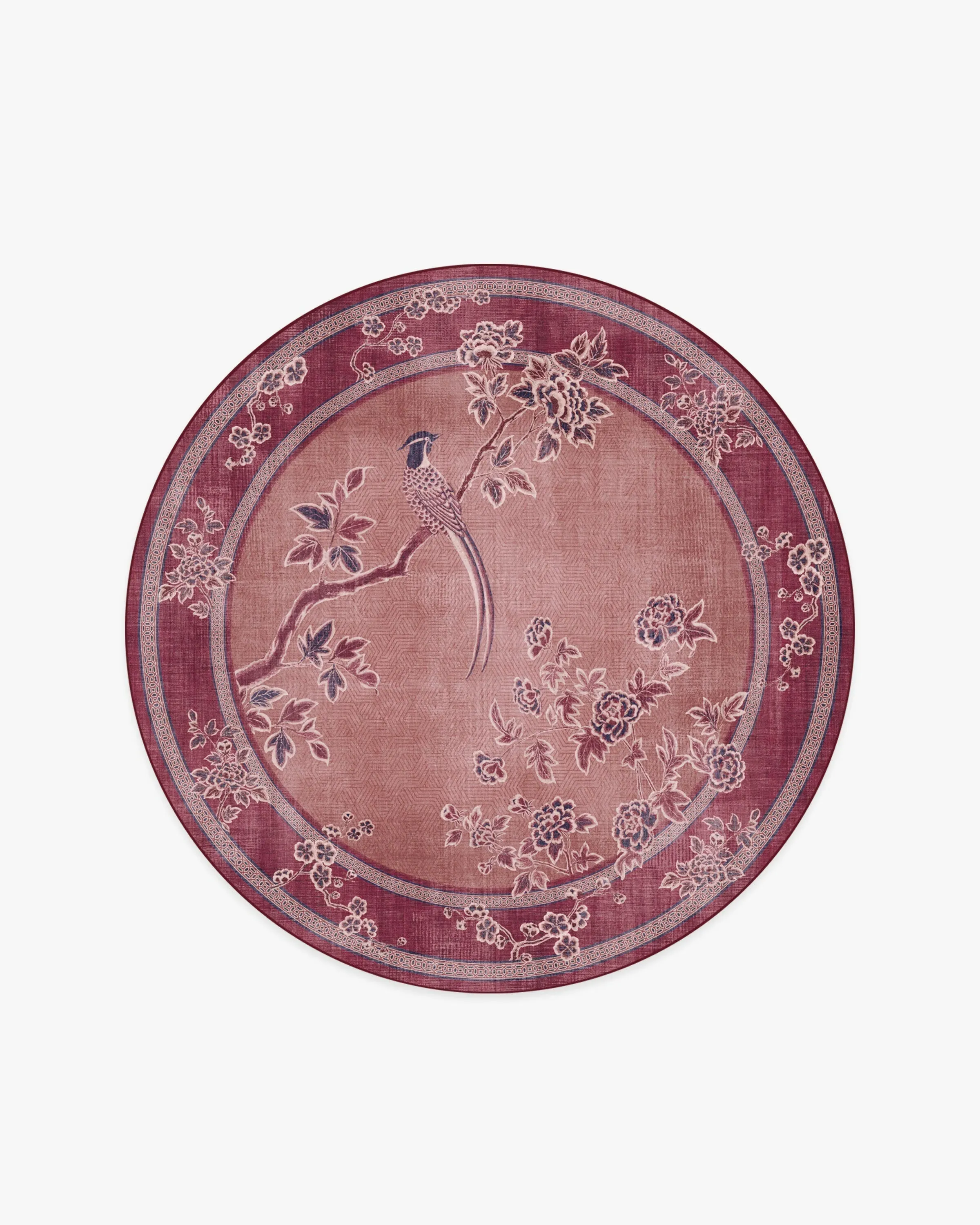 Round Machine Washable Area Rug - Burgundy