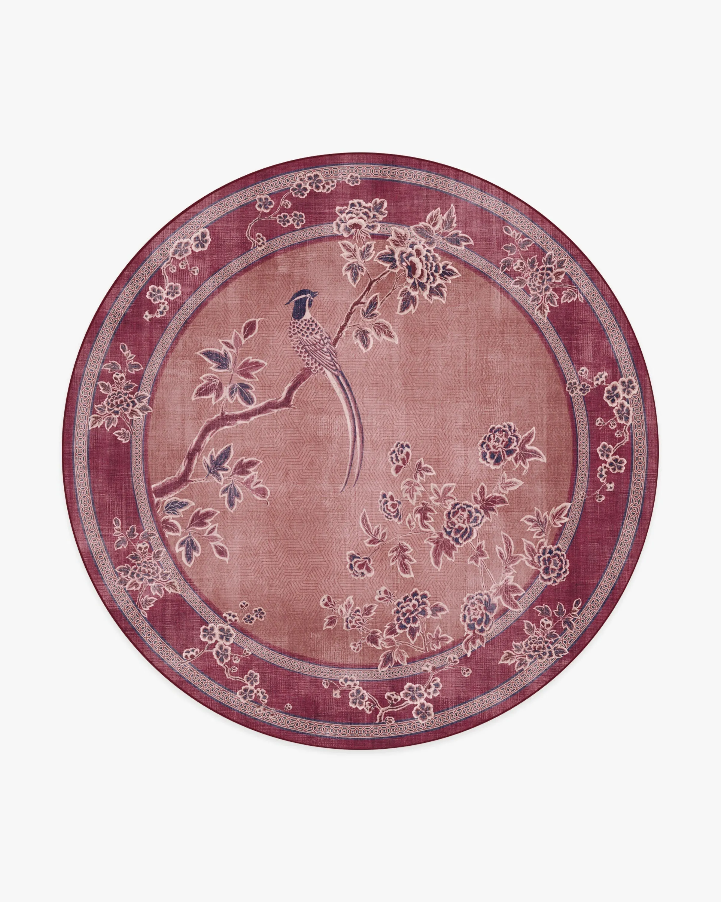 Round Machine Washable Area Rug - Burgundy
