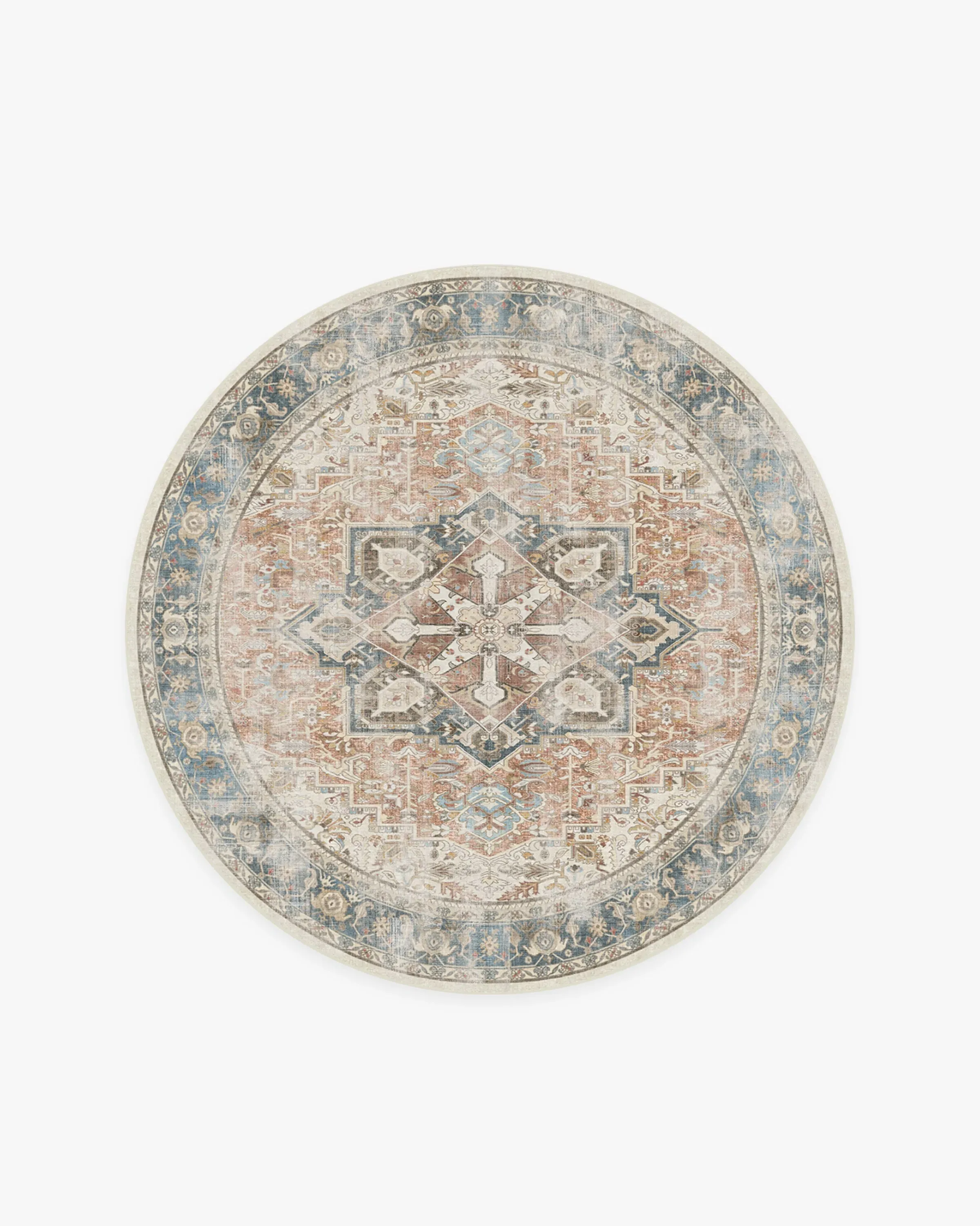 Round Machine Washable Area Rug - Coral