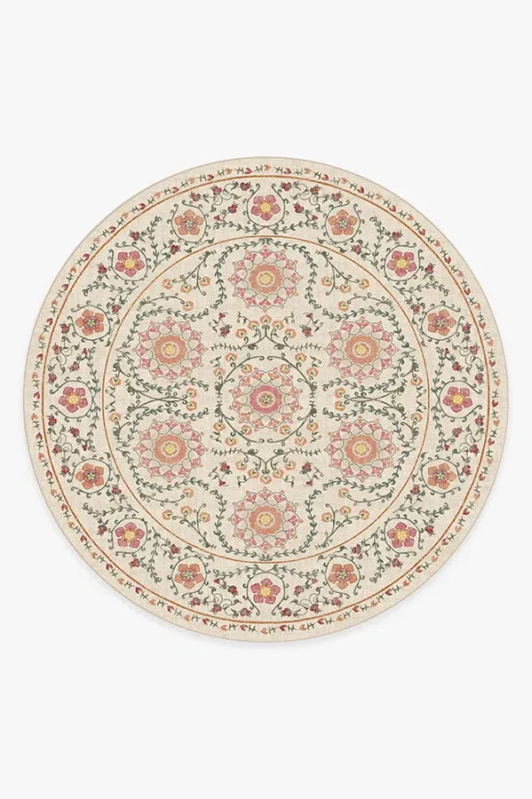 Round Machine Washable Area Rug - Coral, Floral