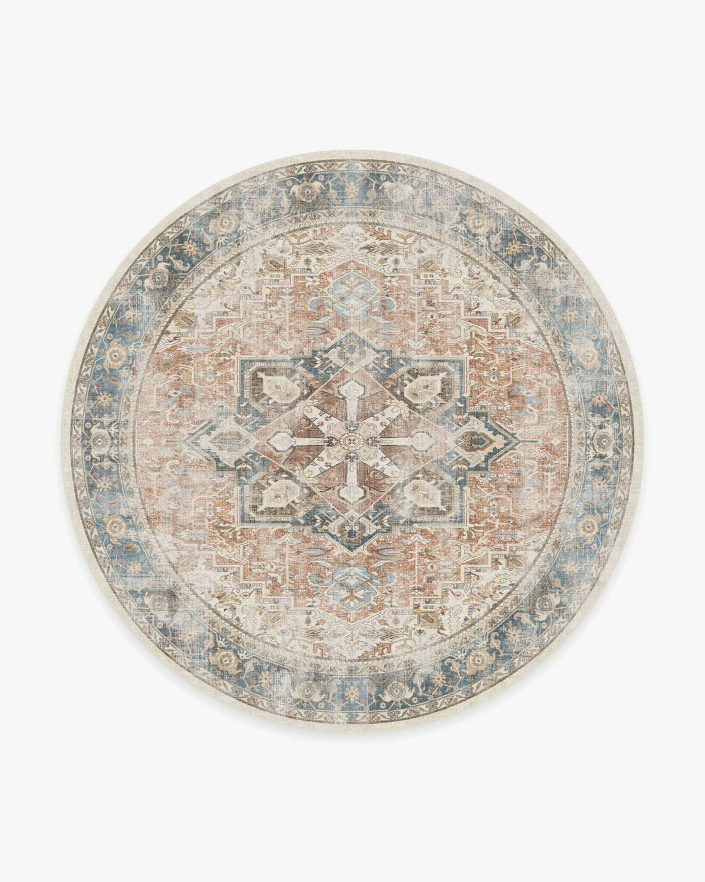 Round Machine Washable Area Rug - Coral