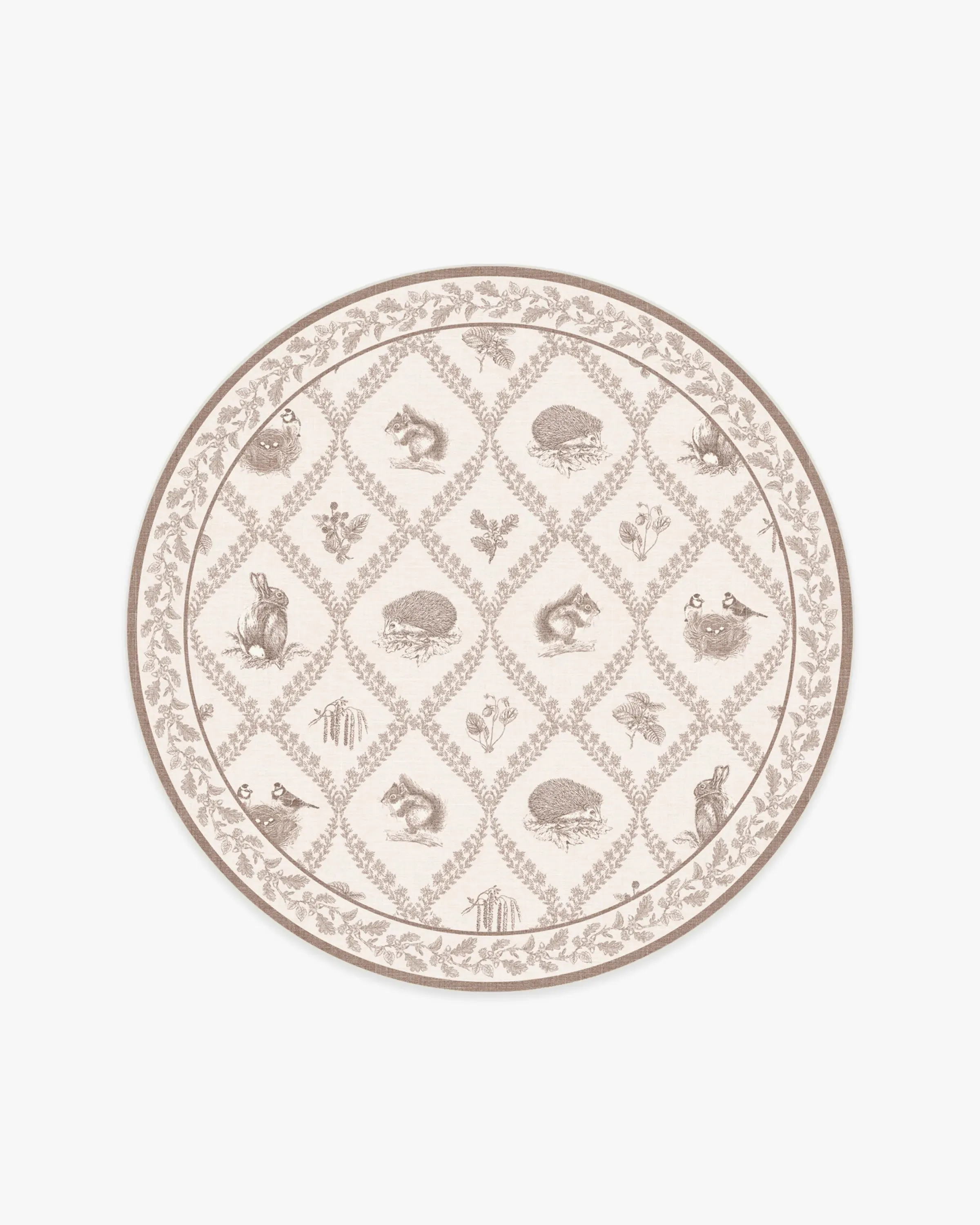 Round Machine Washable Area Rug - Fawn, Woodland Print