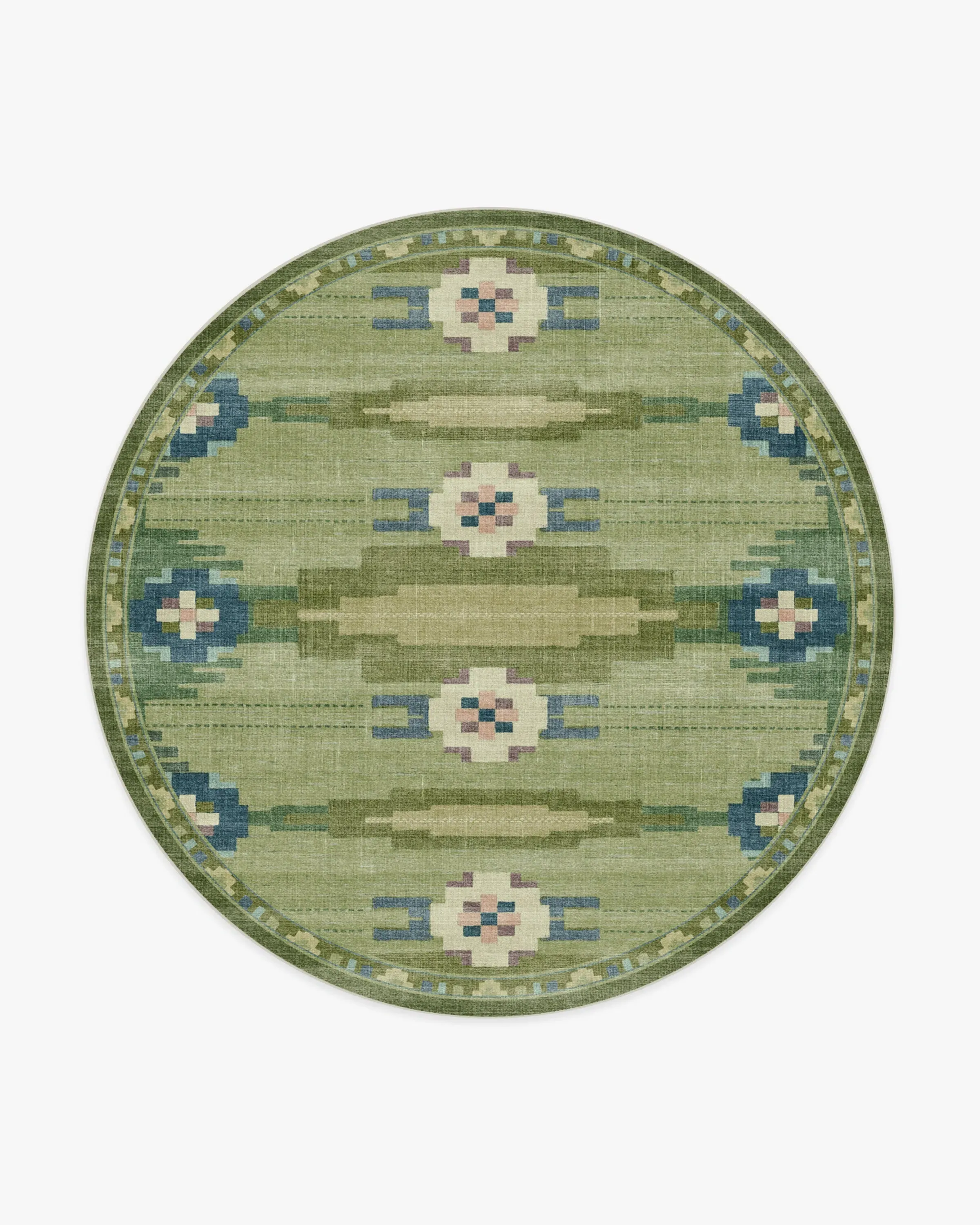 Round Machine Washable Area Rug - Green