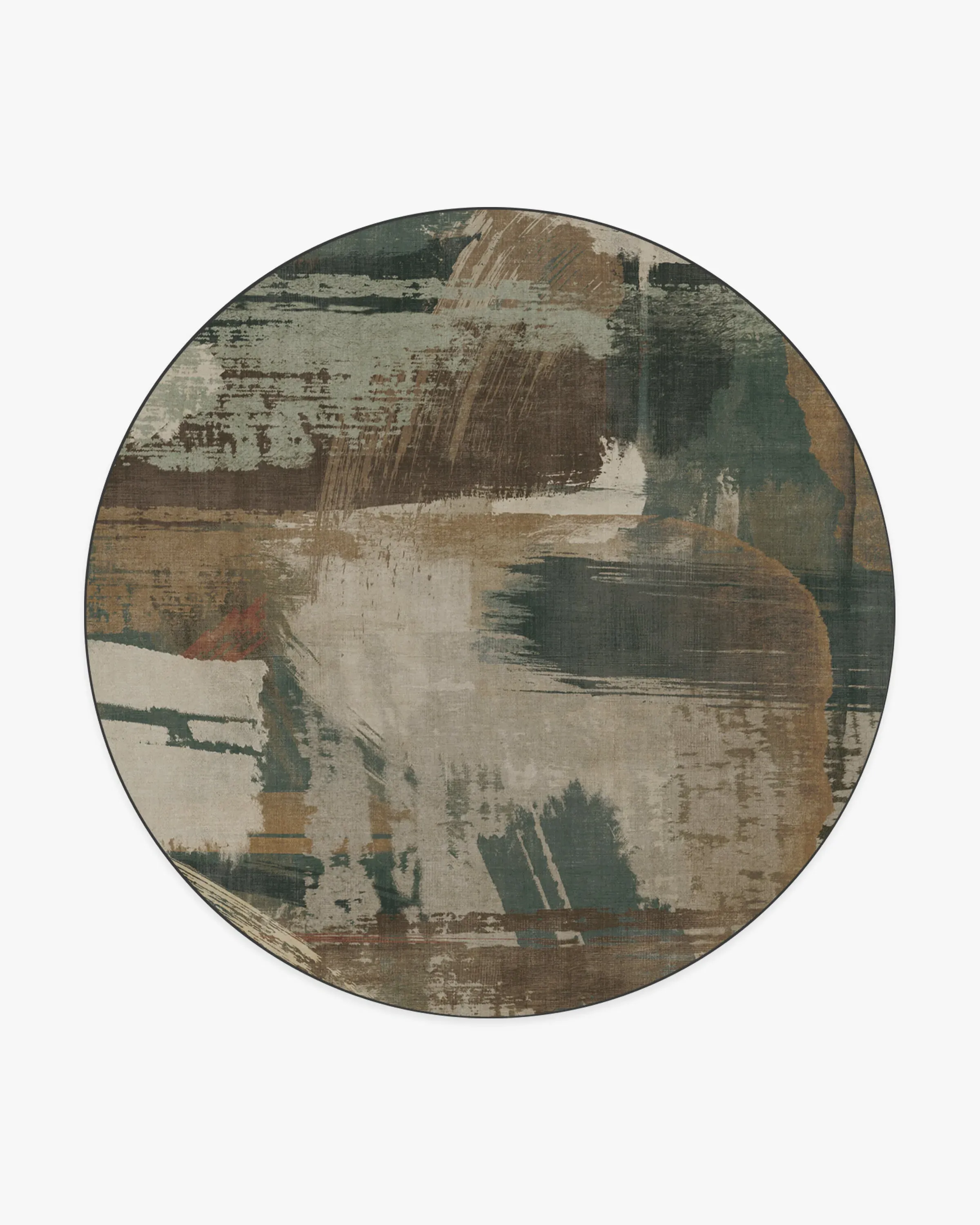 Round Machine Washable Area Rug - Green, Flatwoven
