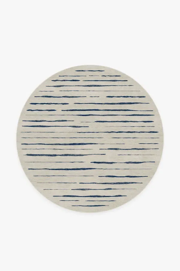 Round Machine Washable Area Rug - Indigo Stripe
