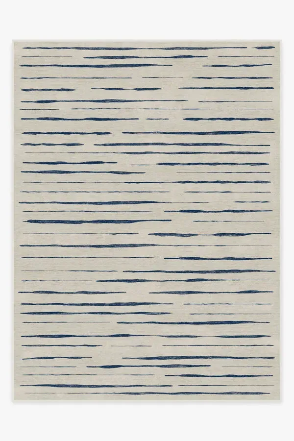 Round Machine Washable Area Rug - Indigo Stripe