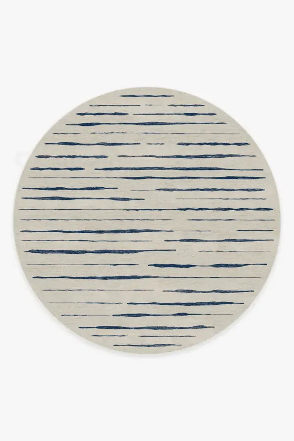 Round Machine Washable Area Rug - Indigo Stripe