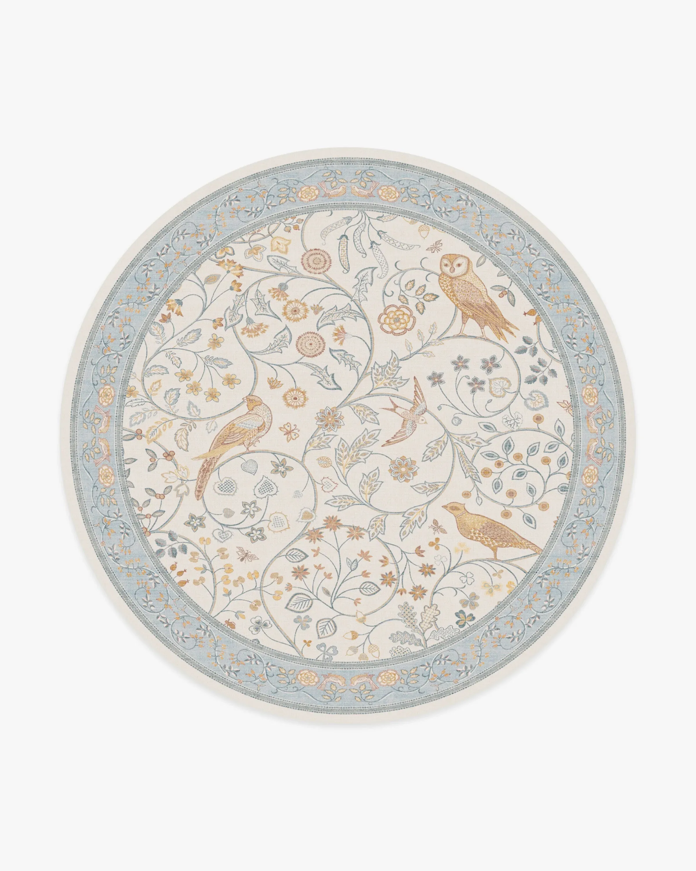 Round Machine Washable Area Rug - Ivory & Blue