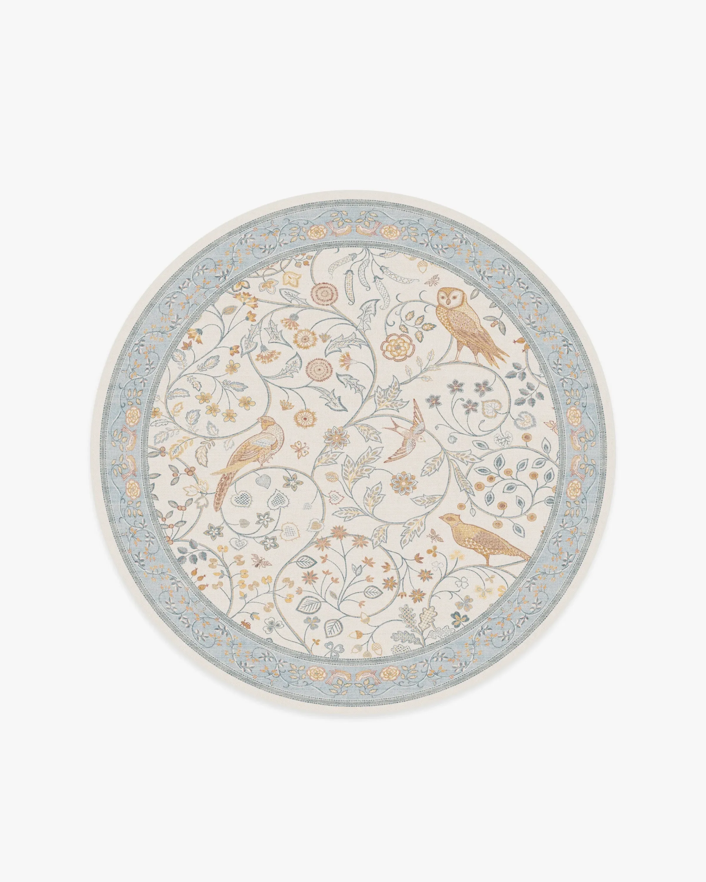 Round Machine Washable Area Rug - Ivory & Blue