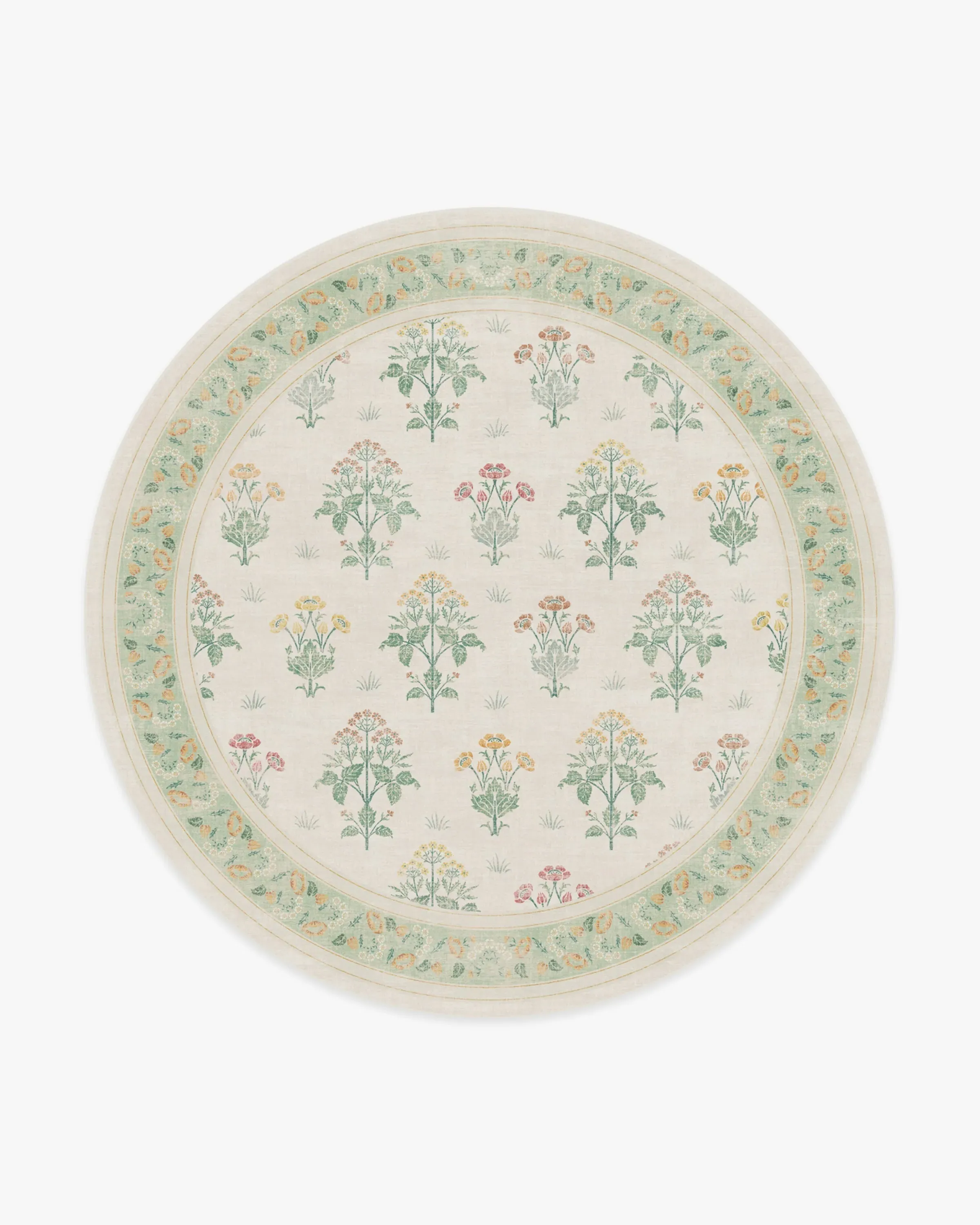 Round Machine Washable Area Rug - Ivory, Green
