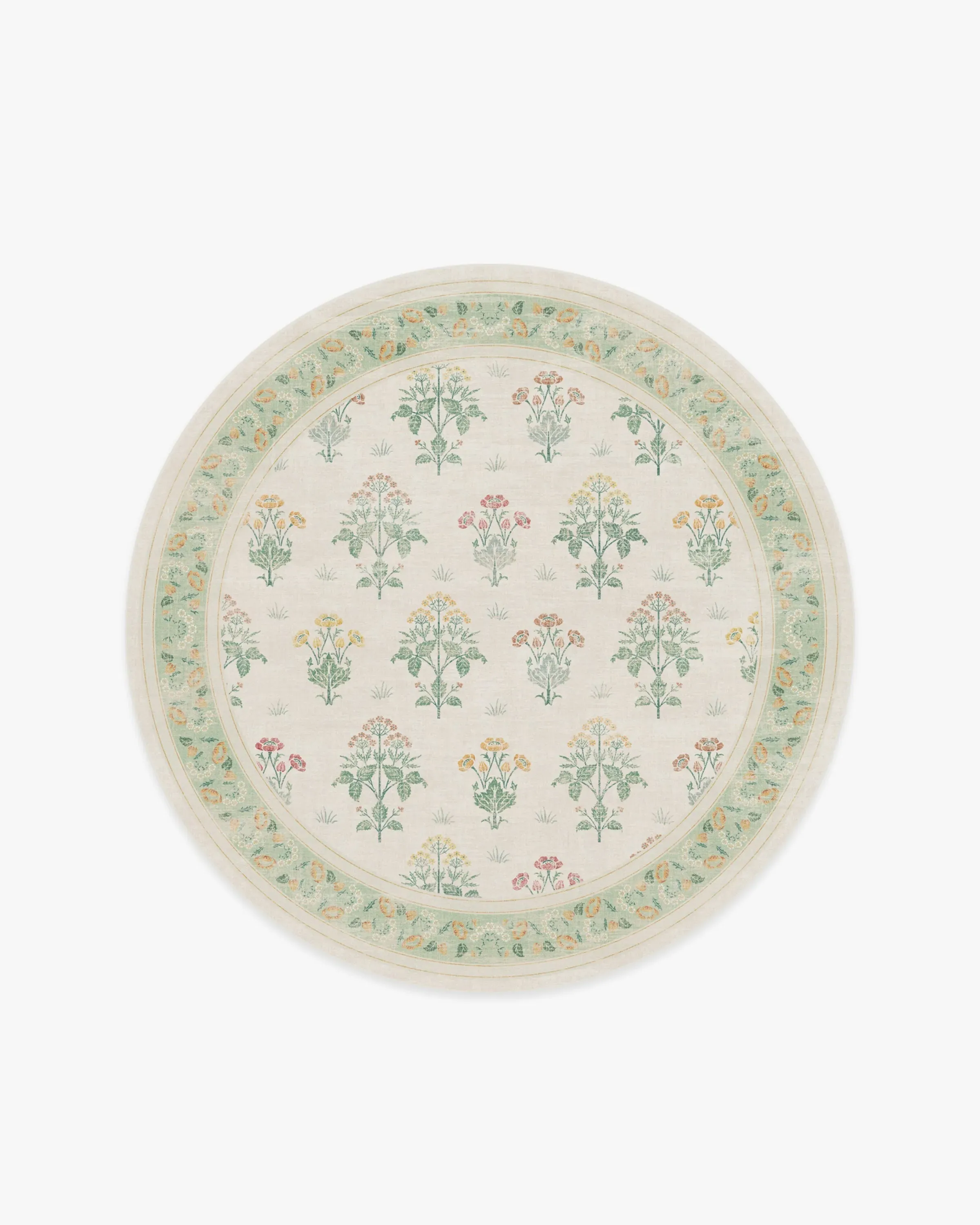 Round Machine Washable Area Rug - Ivory, Green
