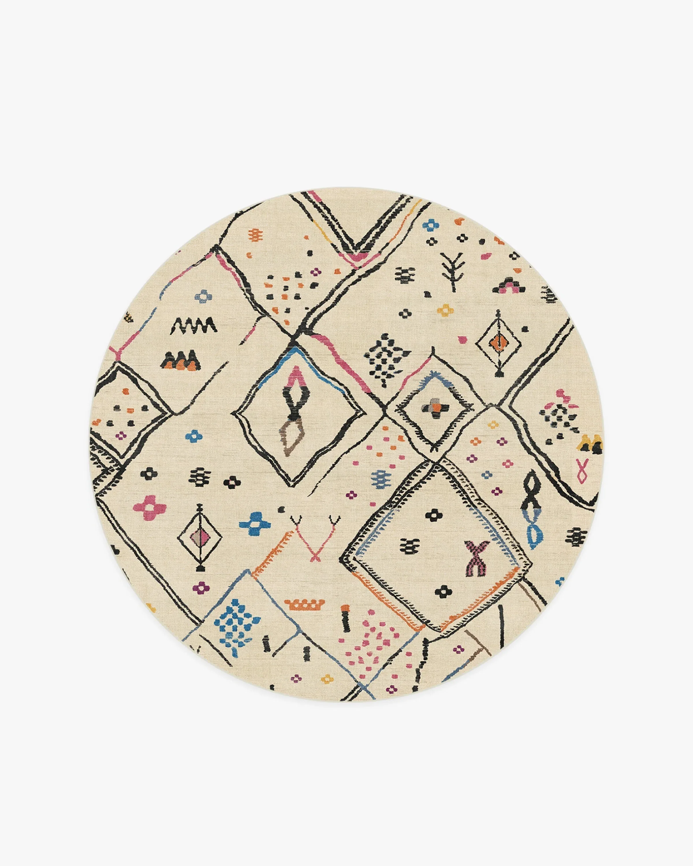 Round Machine Washable Area Rug - Ivory
