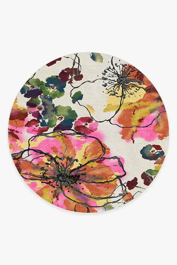Round Machine Washable Area Rug - Multicolour