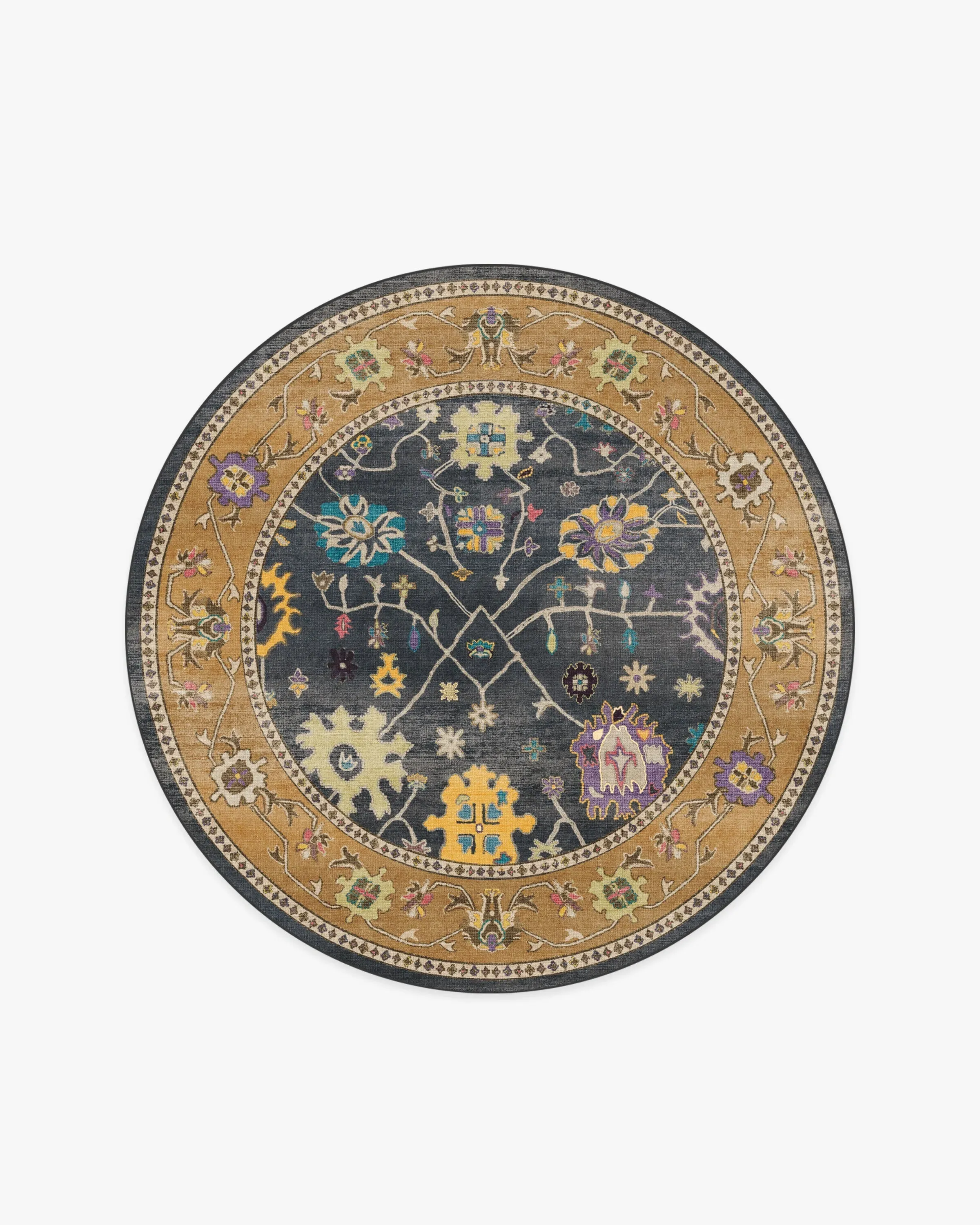 Round Machine Washable Area Rug - Multicolour