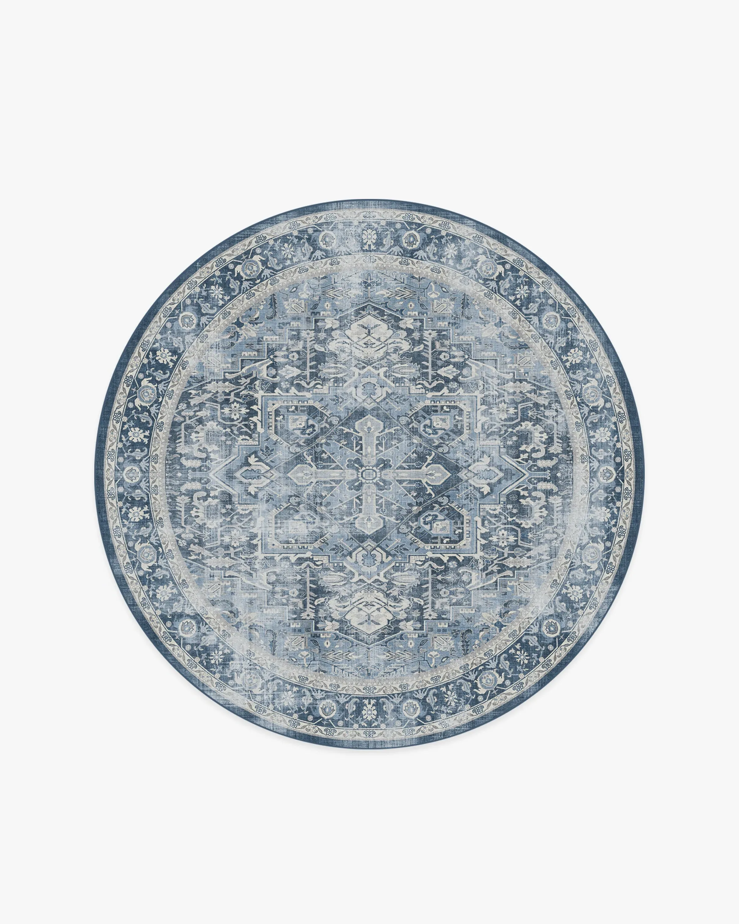Round Machine Washable Area Rug - Navy Blue