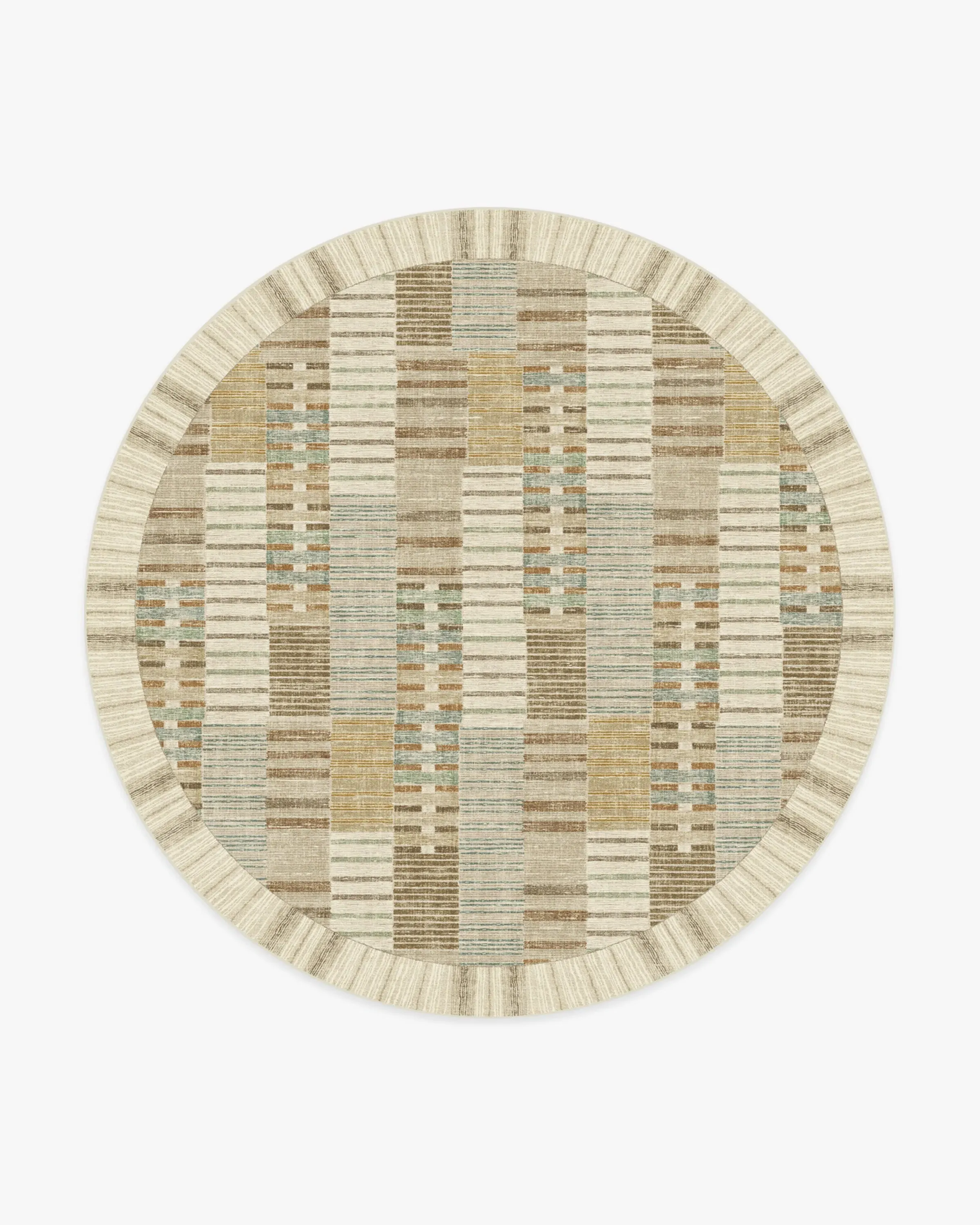 Round Machine Washable Area Rug - Neutral, Multicolor