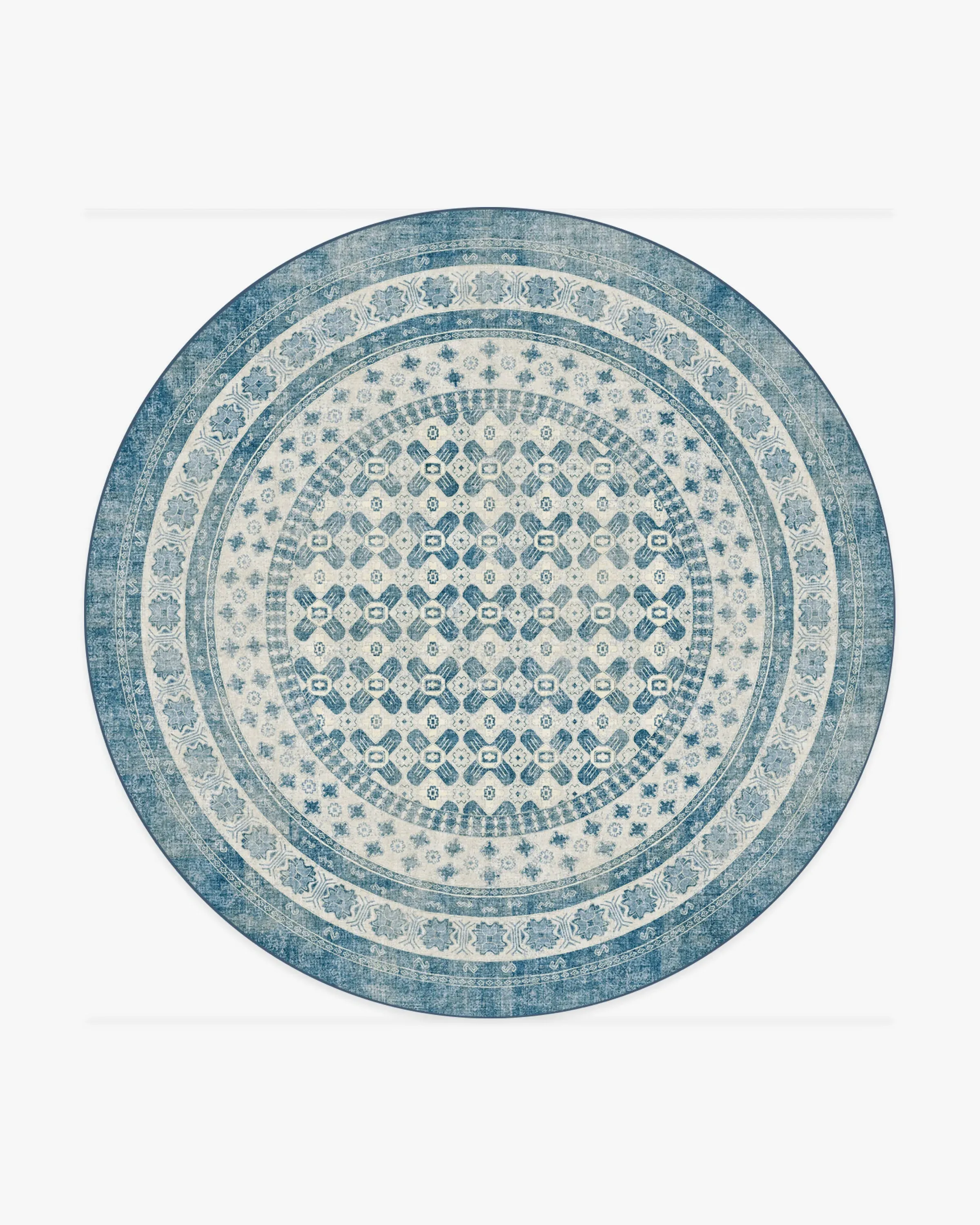Round Machine Washable Area Rug - Ocean Blue