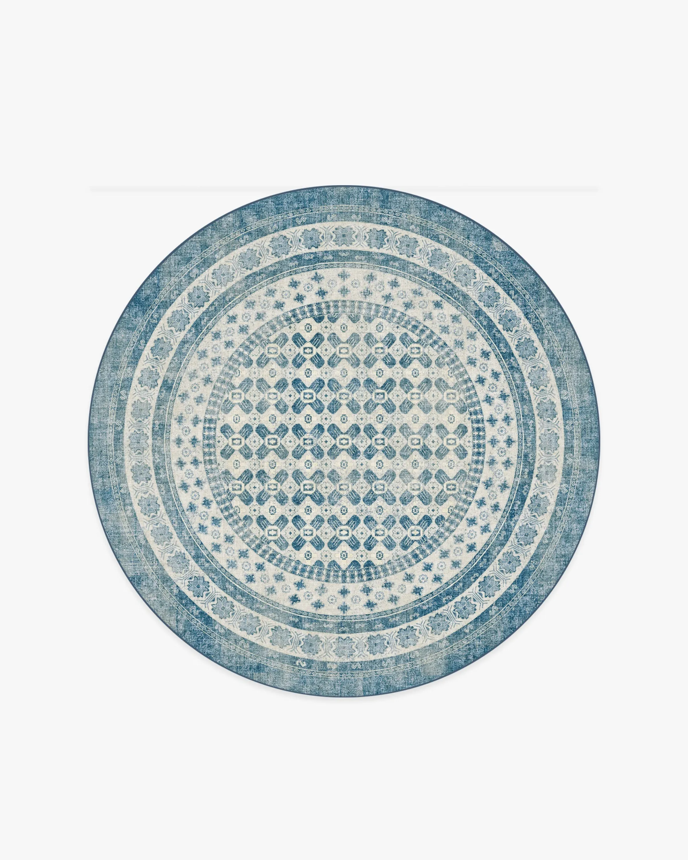 Round Machine Washable Area Rug - Ocean Blue