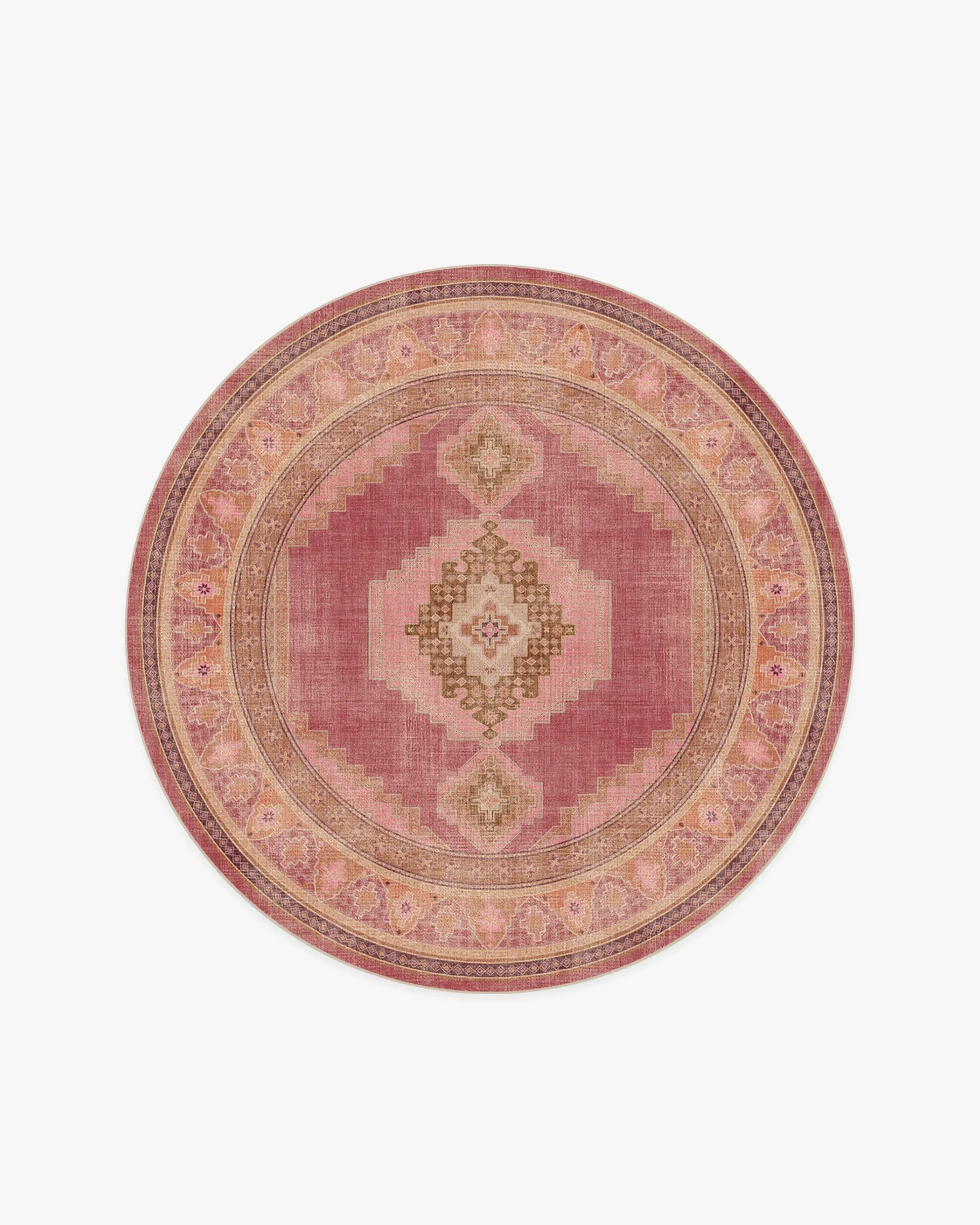 Round Machine Washable Area Rug - Pink
