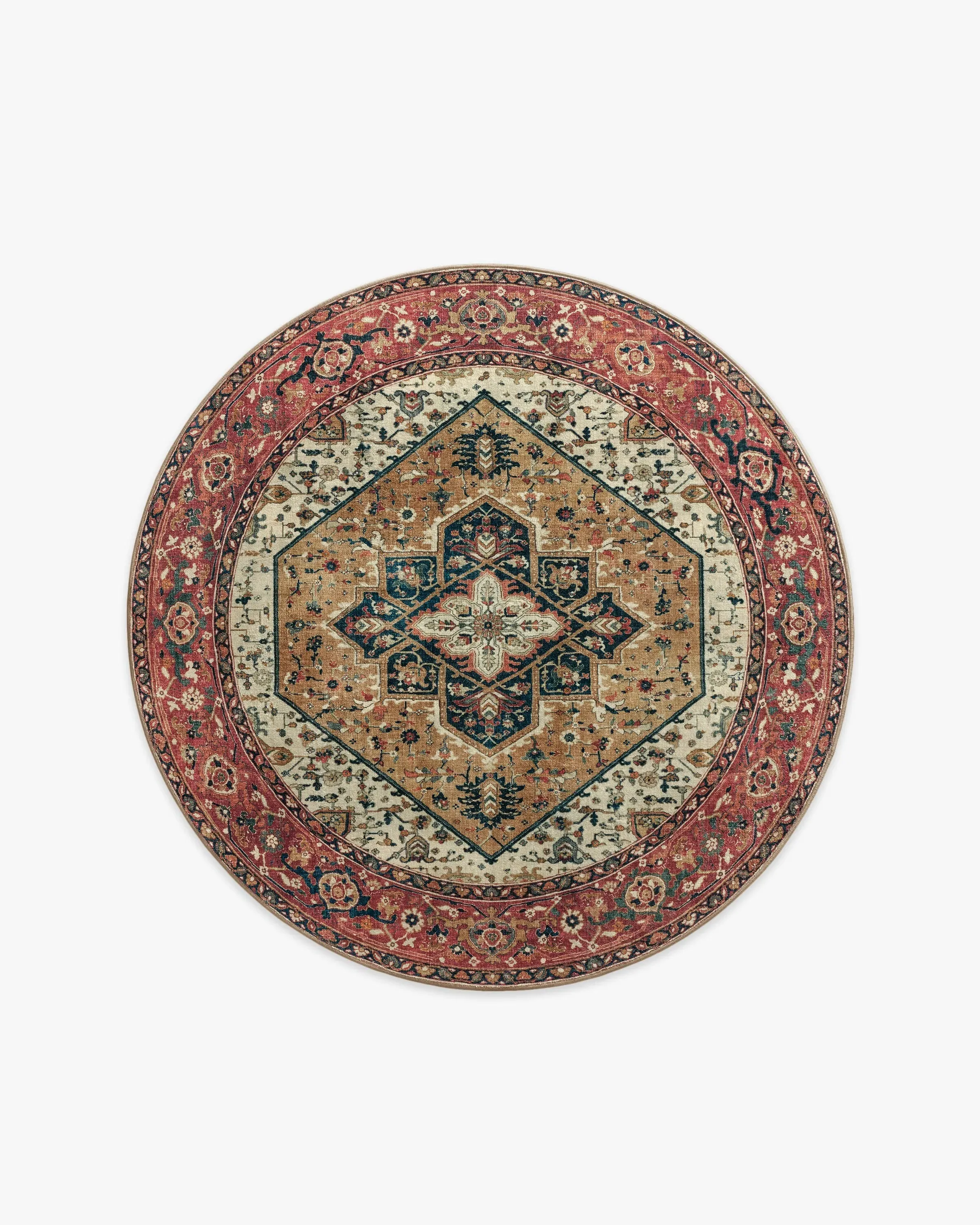 Round Machine Washable Area Rug - Red