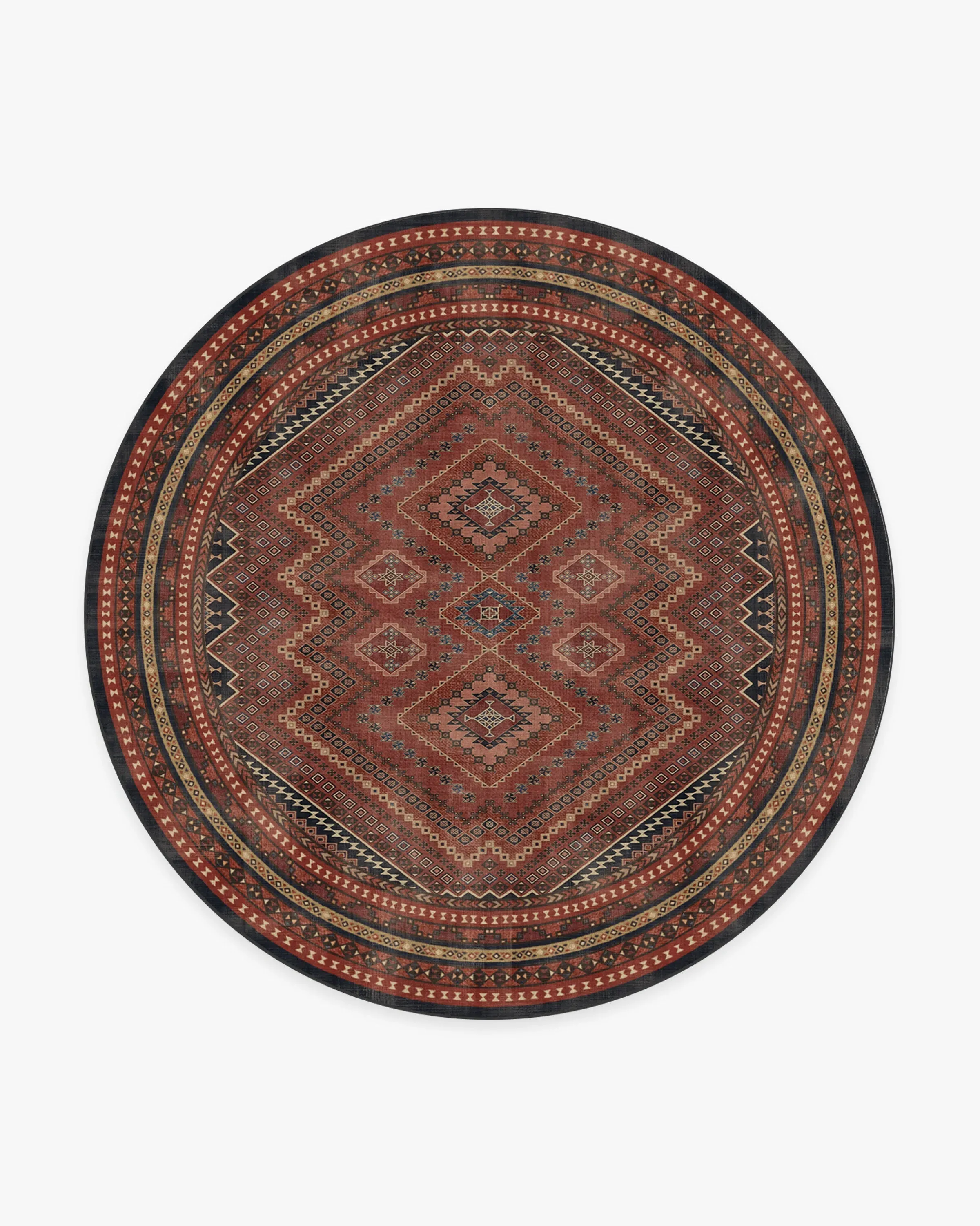 Round Machine Washable Area Rug - Red