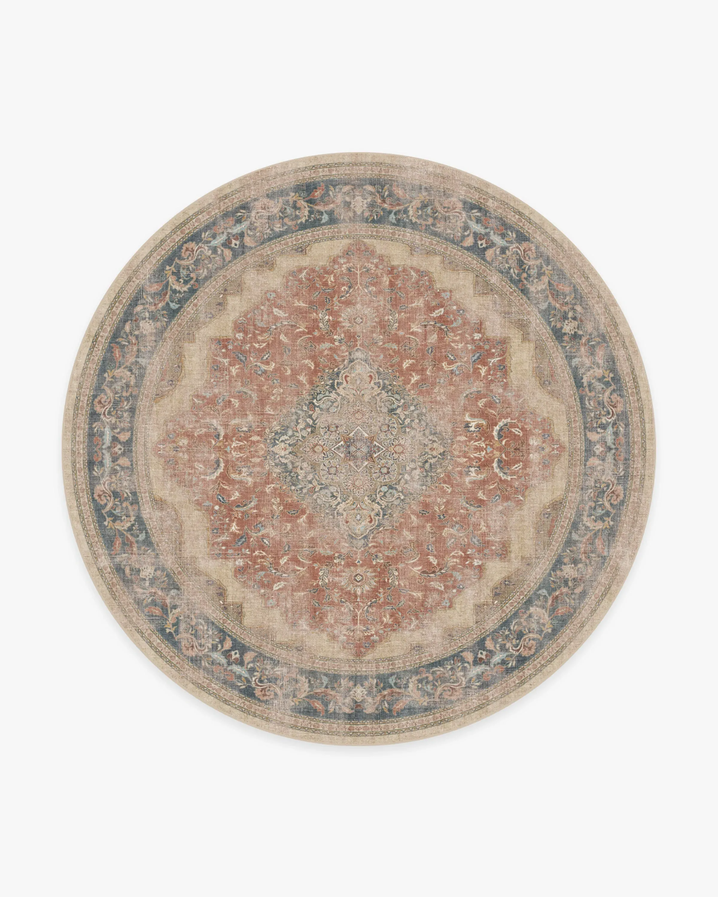 Round Machine Washable Area Rug - Red, Chenille