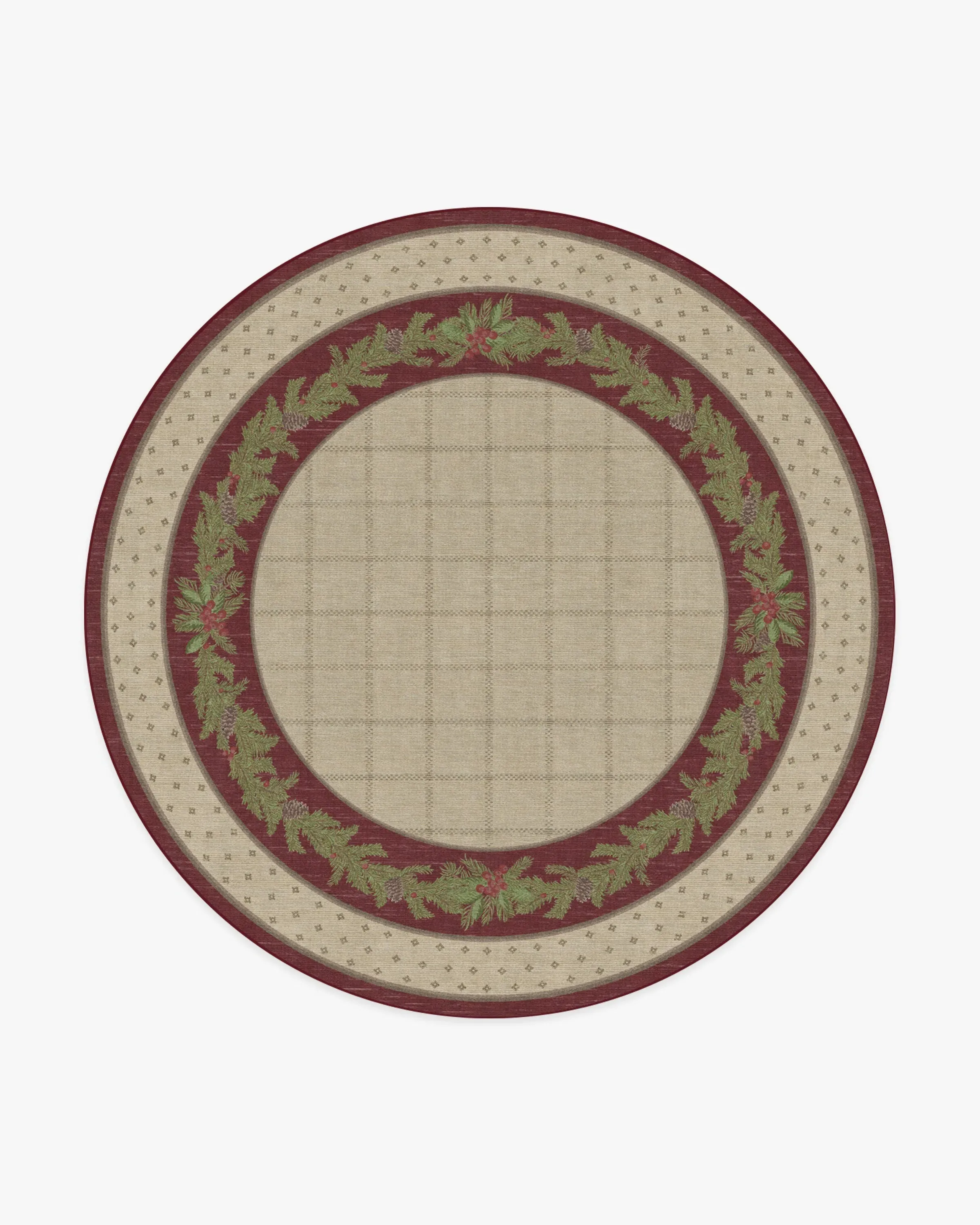 Round Machine Washable Area Rug - Red, Natural