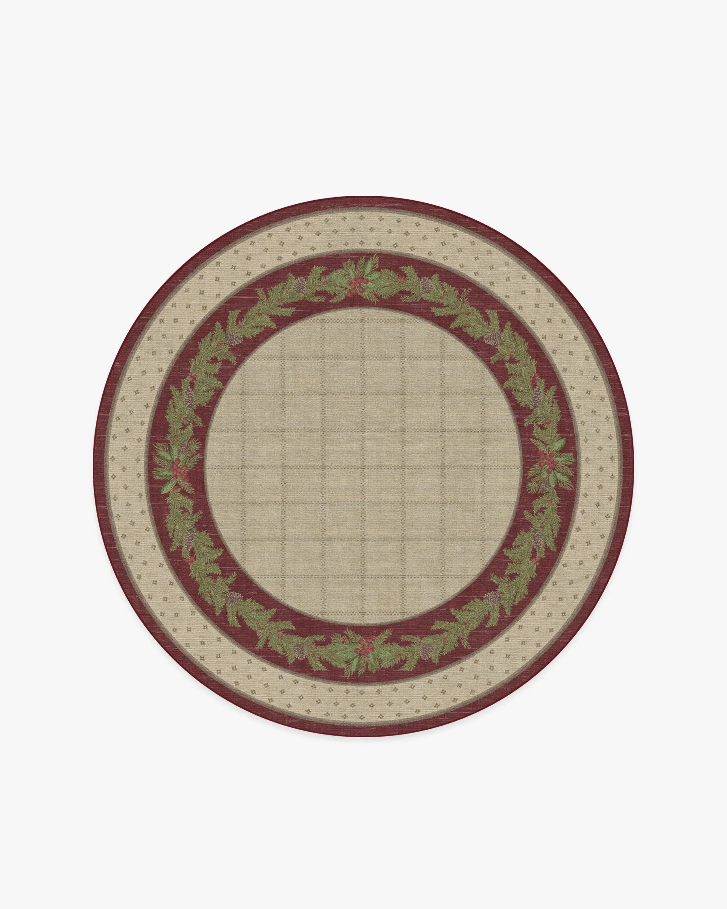 Round Machine Washable Area Rug - Red, Natural