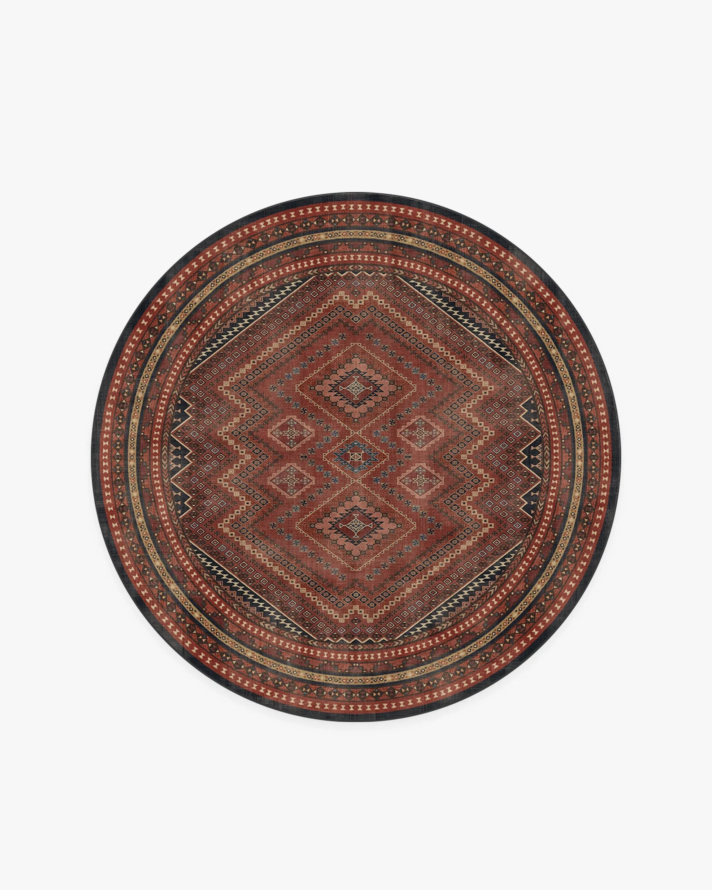 Round Machine Washable Area Rug - Red