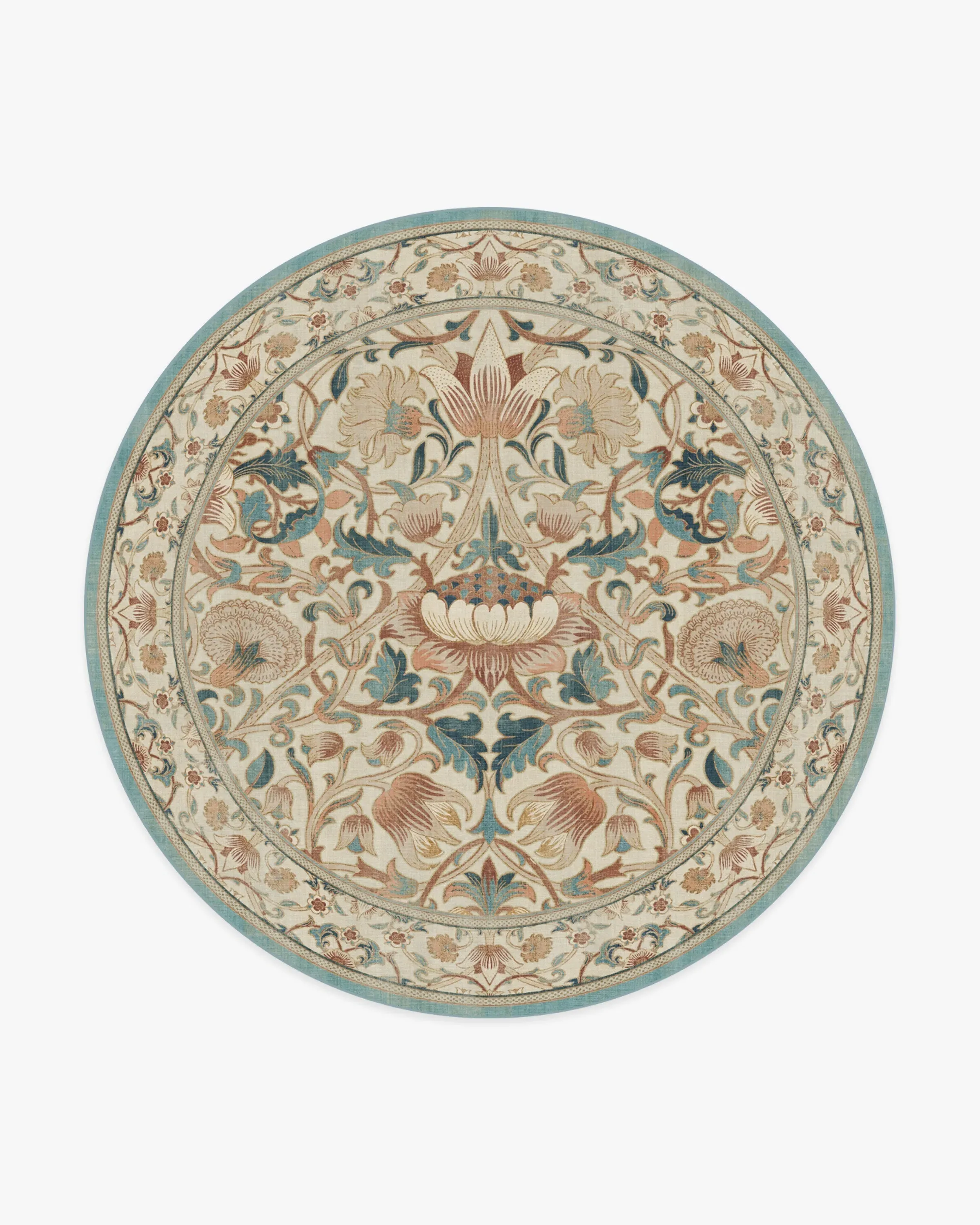 Round Machine Washable Area Rug - Rose & Teal