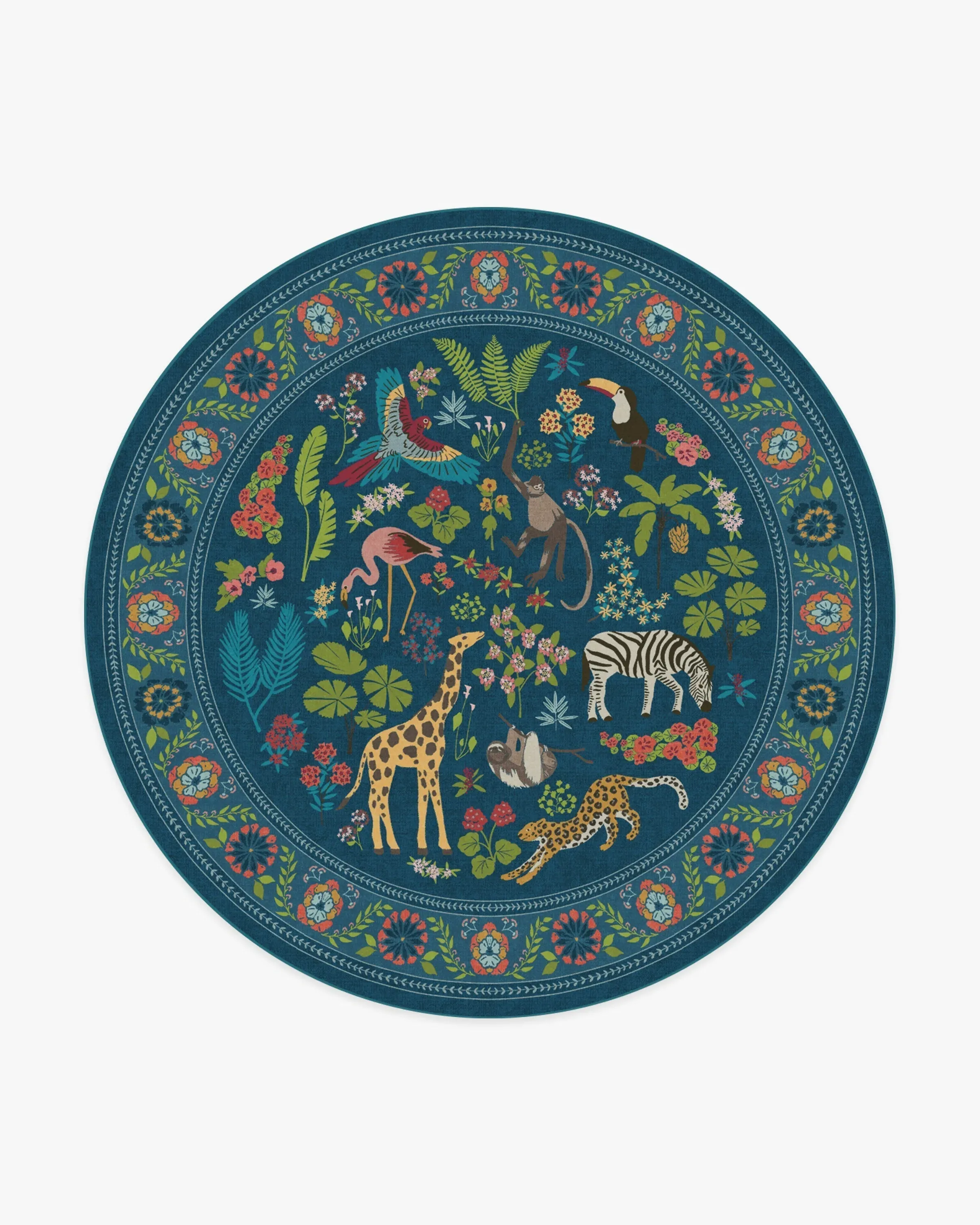 Round Machine Washable Area Rug - Royal Blue