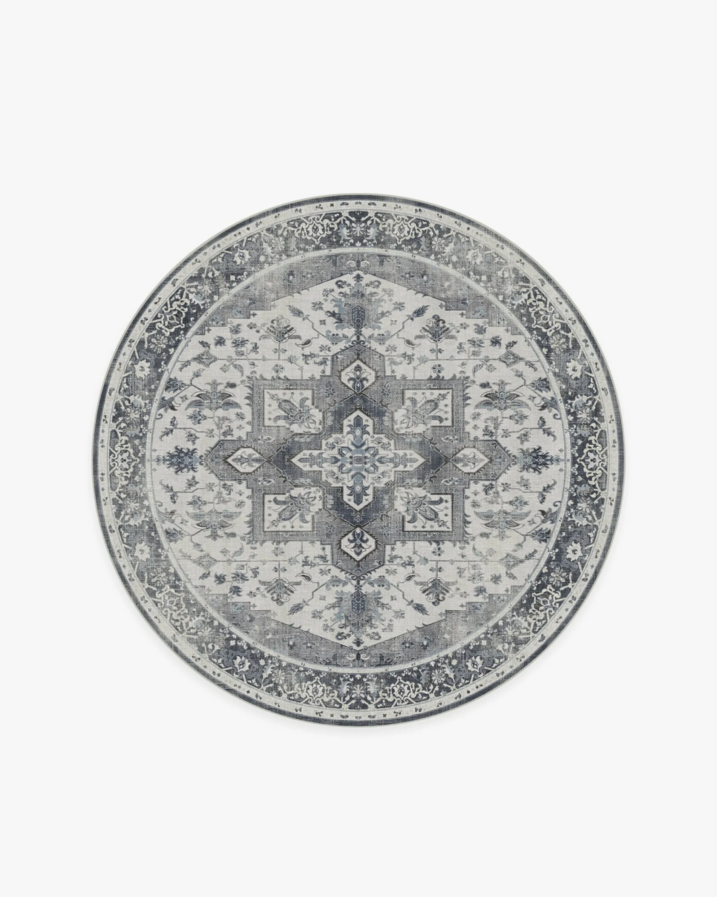 Round Machine Washable Area Rug - Stone Blue